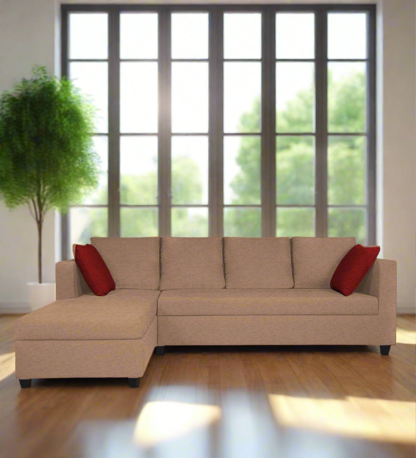 Nebula Fabric RHS Sectional Sofa (3+Lounger) In Cosmic Beige Colour - Febonic Living