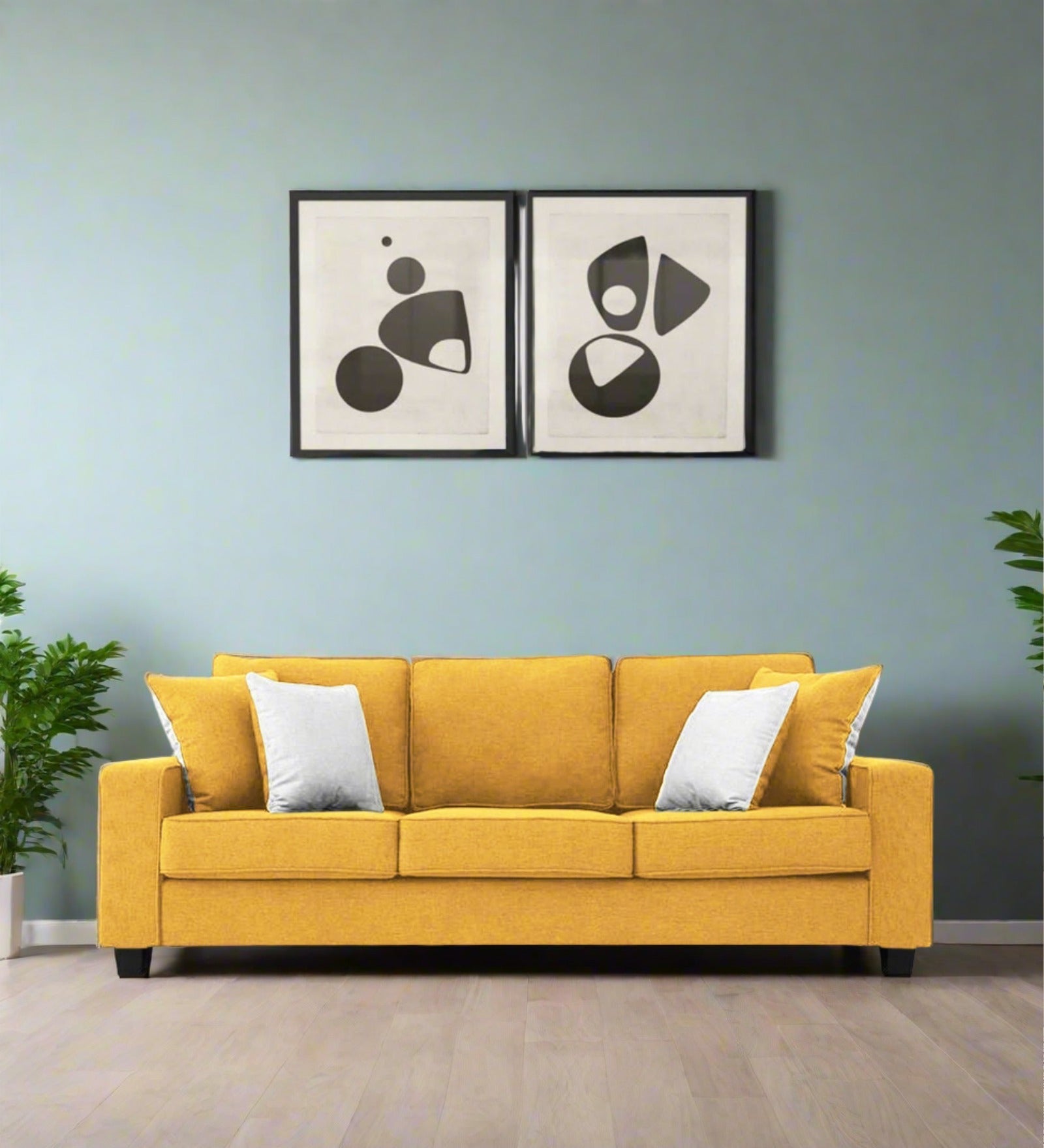 Ladybug Fabric 3 Seater Sofa In Bold Yellow Colour - Febonic Living