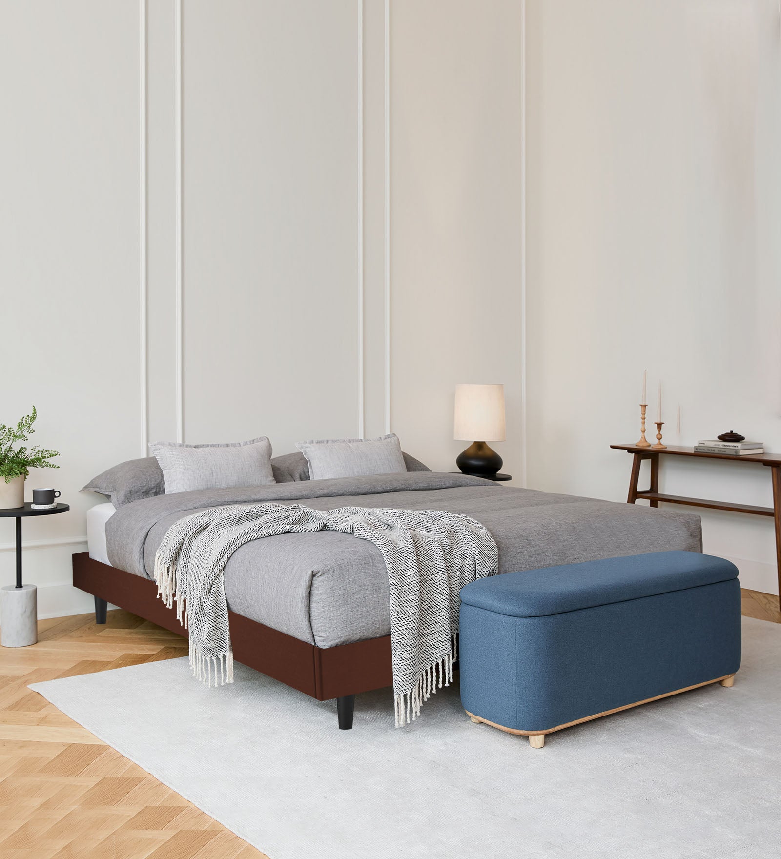 Basi Fabric Queen Size Bed In Coffee Brown Colour - Febonic Living