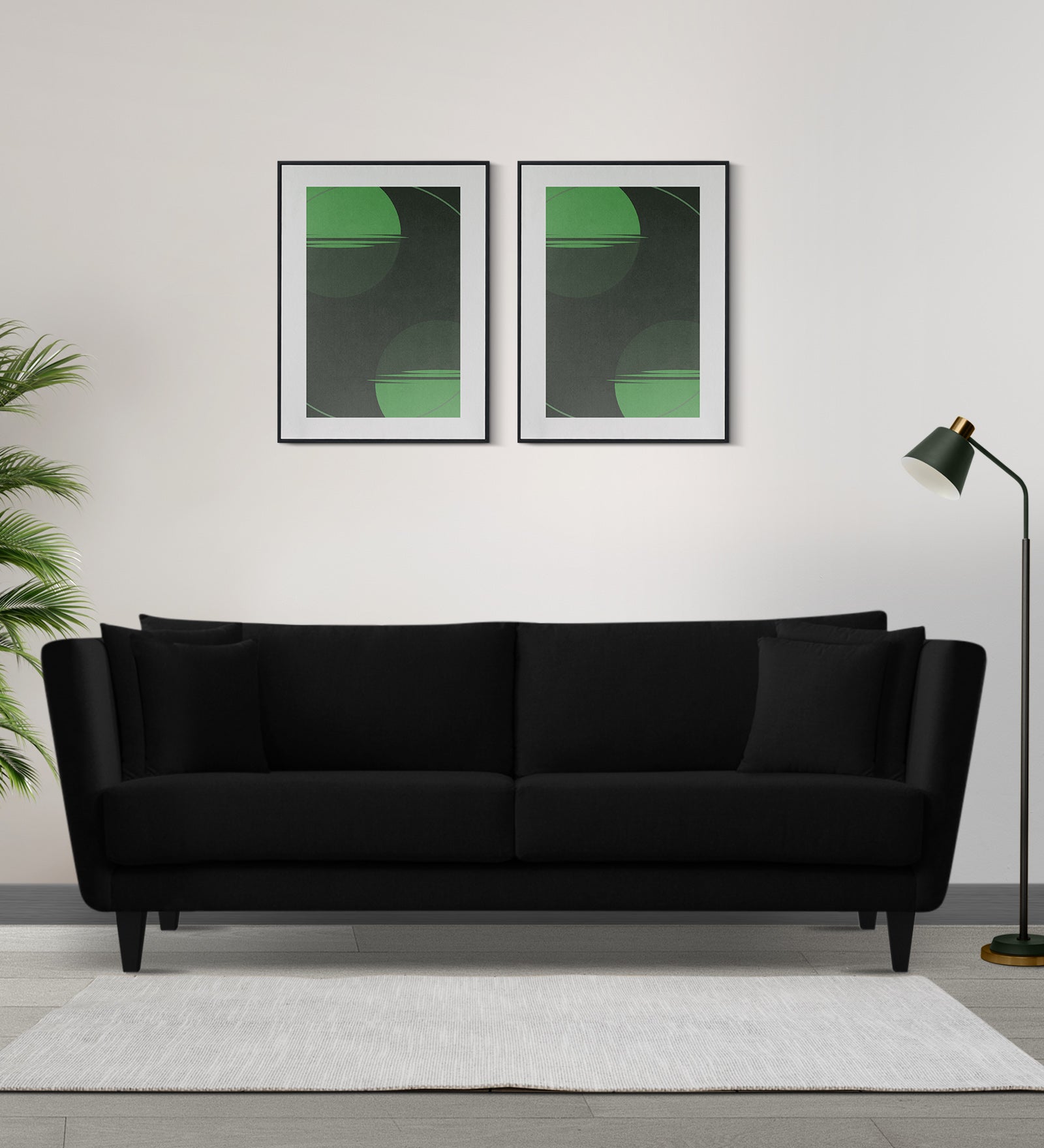 Norway Velvet 3 Seater Sofa In Adam Black Colour - Febonic Living