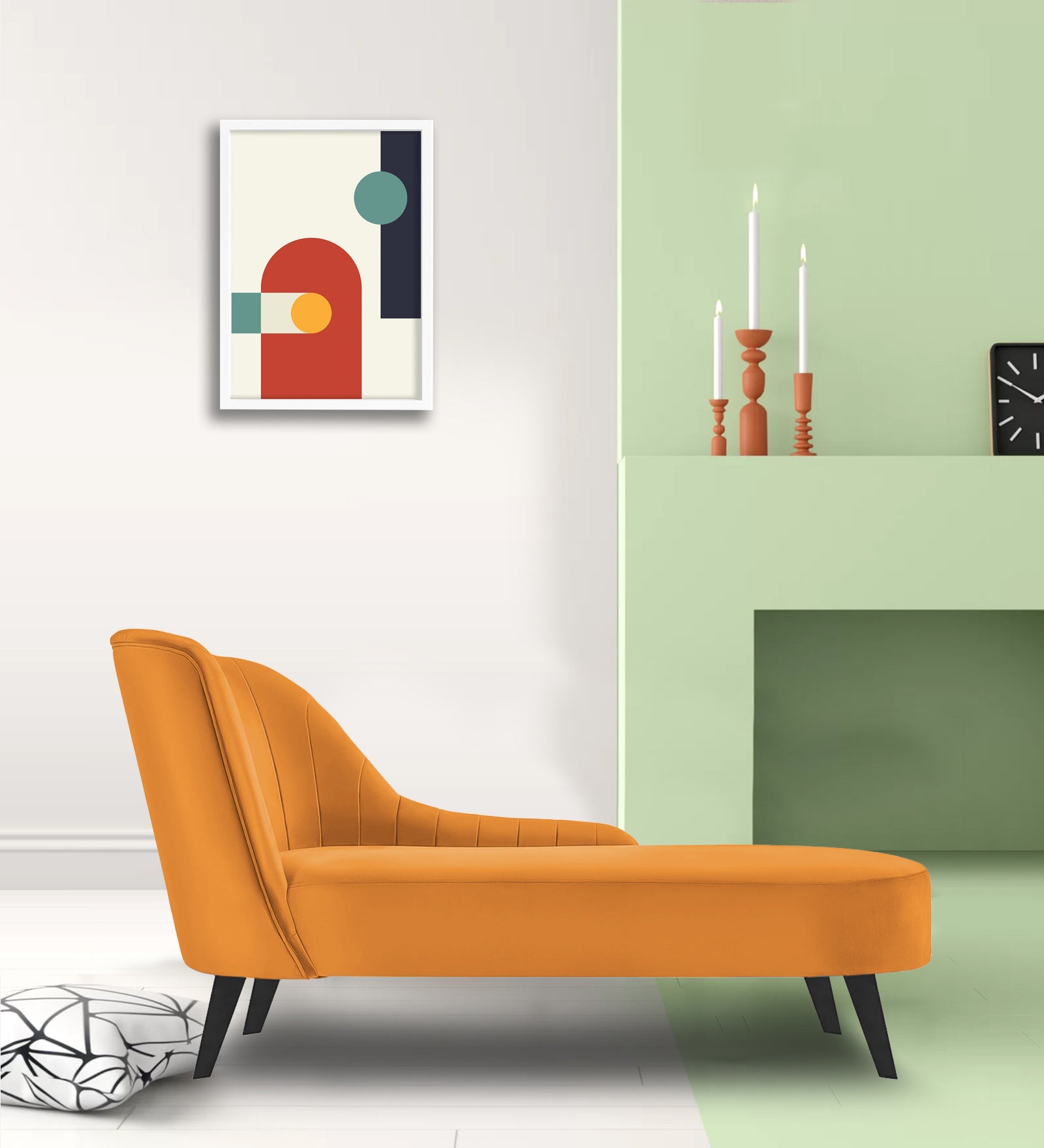Flora Velvet RHS Chaise Lounger In Tangerine Orange Colour - Febonic Living