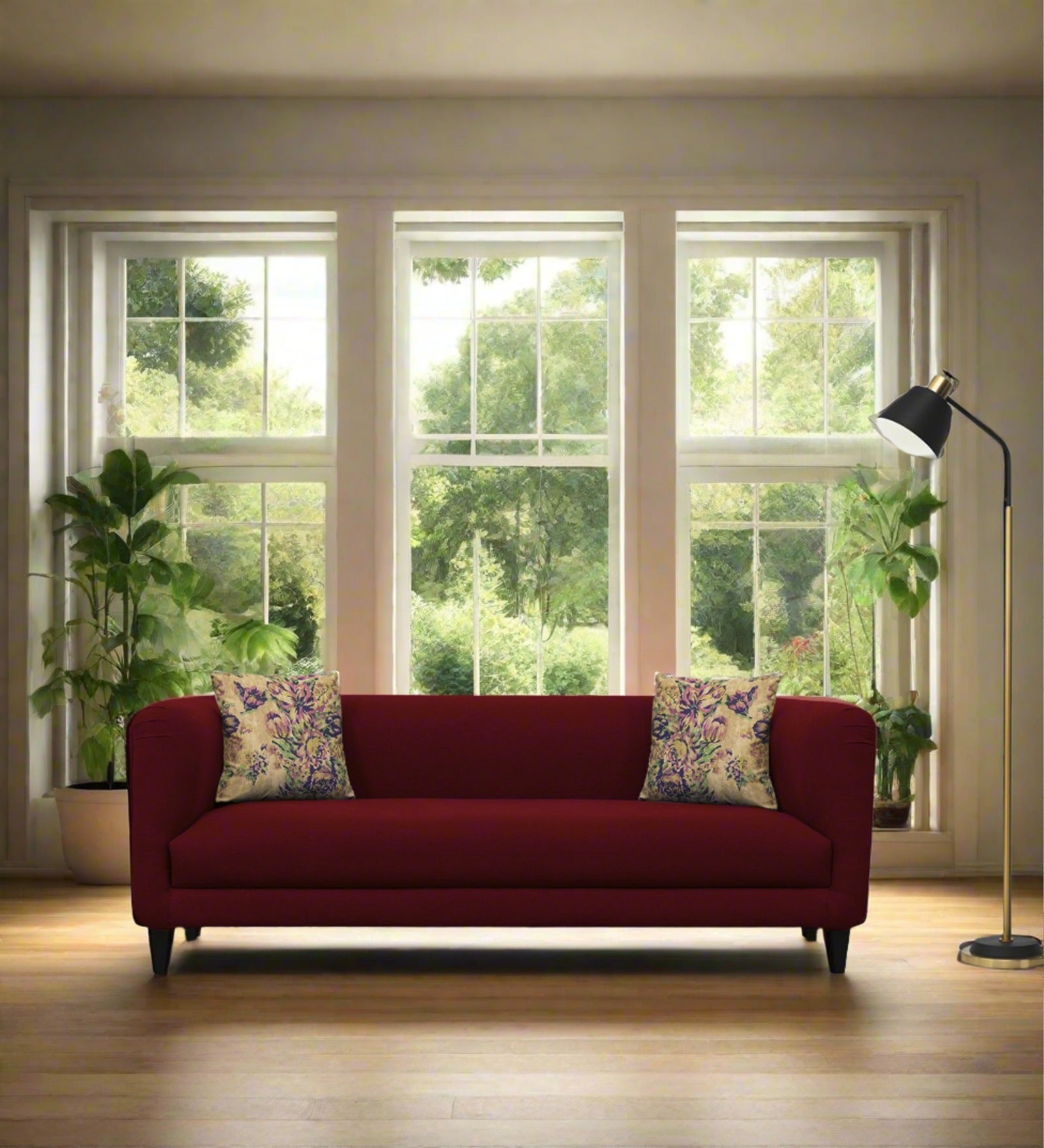 Niki Fabric 3 Seater Sofa In Ruby Red Colour - Febonic Living