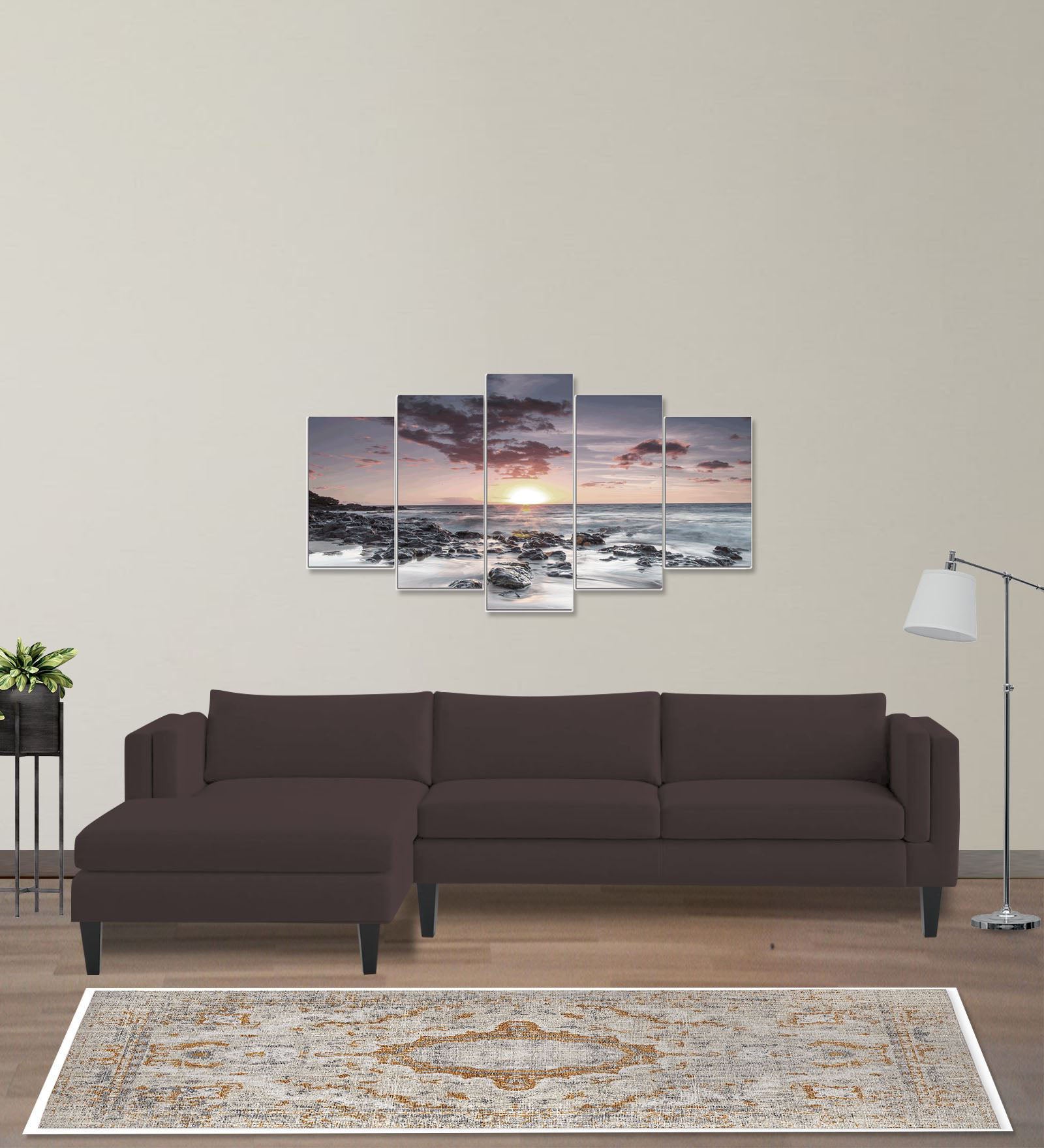 Jasper Velvet RHS Sectional Sofa (3+Lounger) In Mocha Brown Colour - Febonic Living