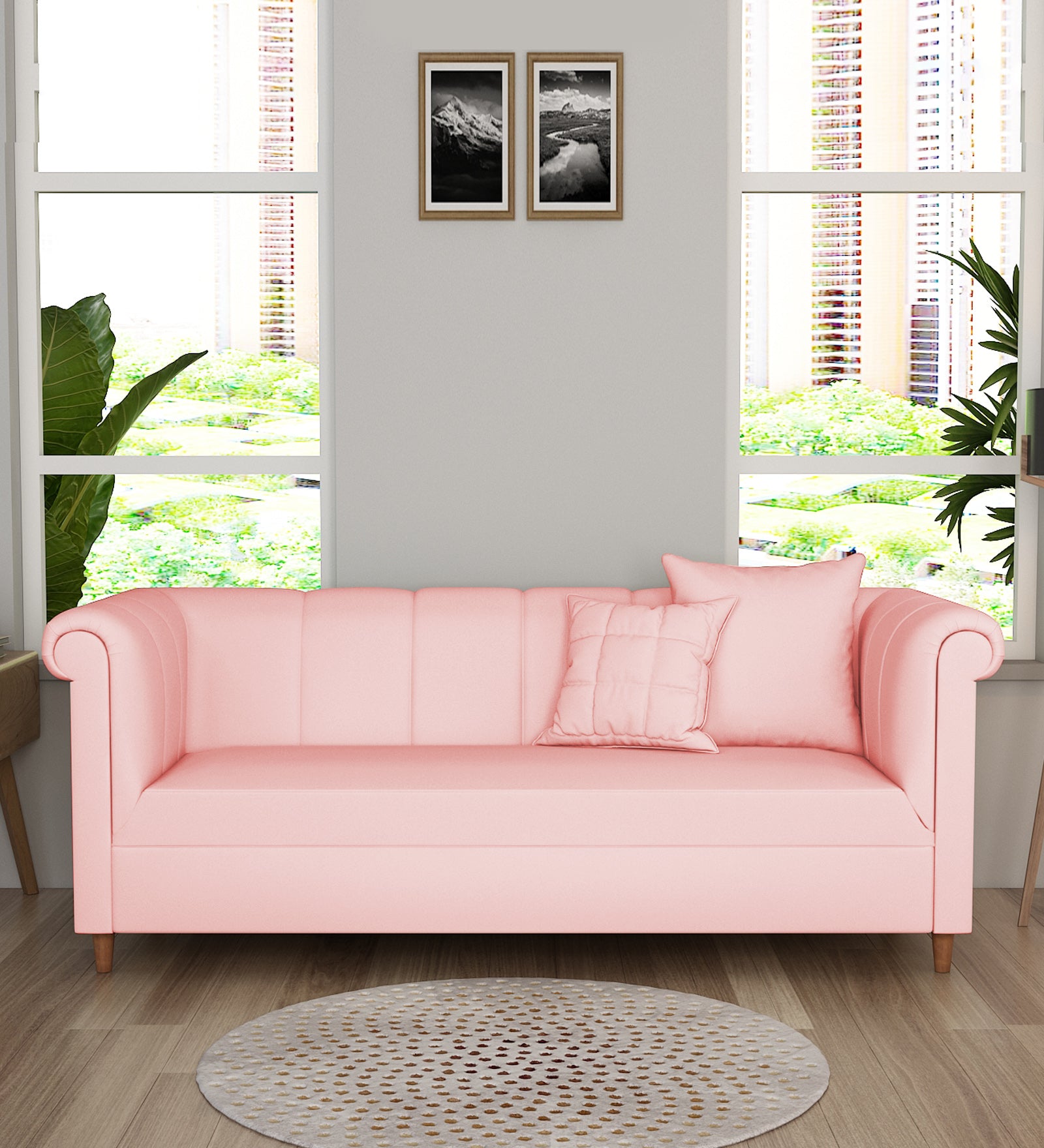 Rubi Velvet 3 Seater Sofa In Millennial Pink Colour - Febonic Living