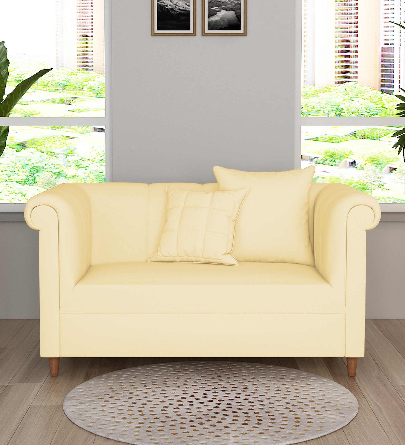 Rubi Velvet 2 Seater Sofa In Sandy Beige Colour - Febonic Living