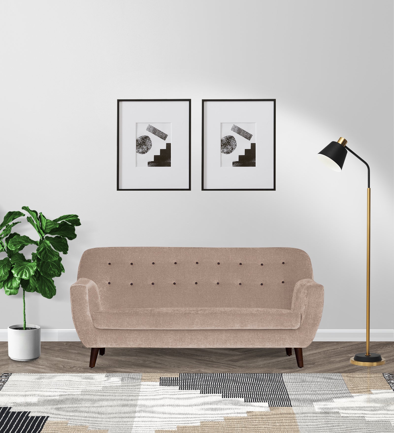 German Fabric 3 Seater Sofa In Kadhi Beige Colour - Febonic Living