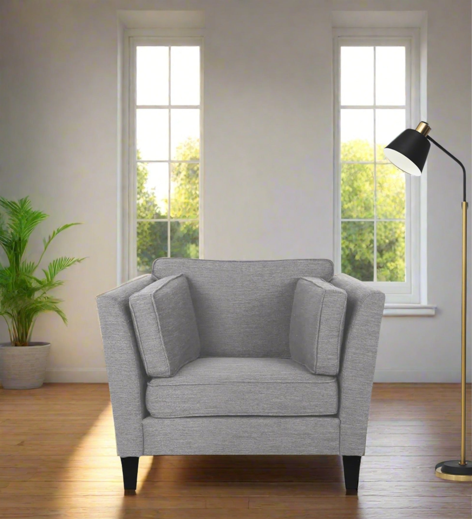 Nigar Fabric 1 Seater Sofa in Lit Grey Colour