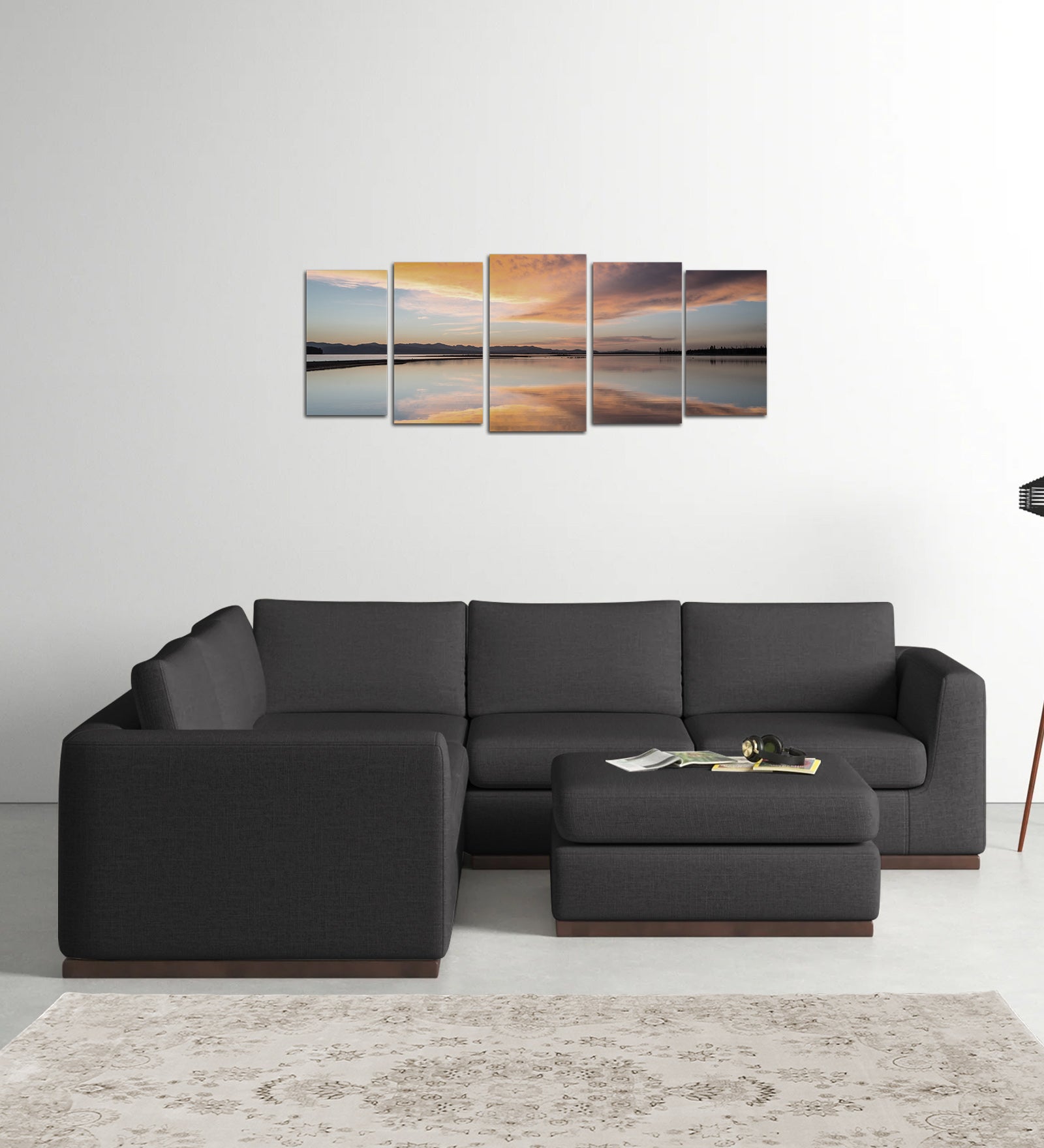 Freedom Velvet 6 Seater LHS Corner Sofa In Davy Grey Colour With Ottoman - Febonic Living