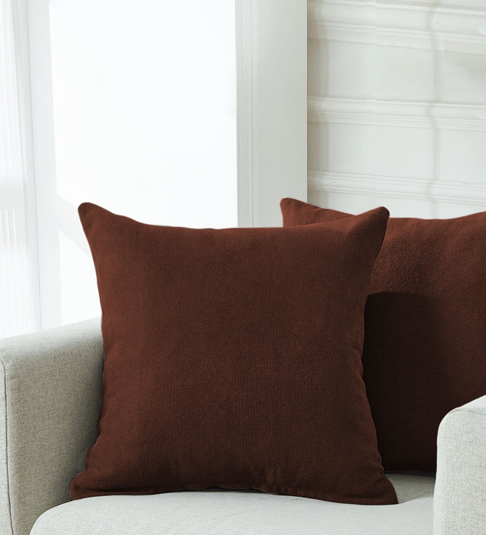 Kaya Fabric (20x20in) Sofa Pillows In Coffee Brown Colour (Pack of 2) - Febonic Living