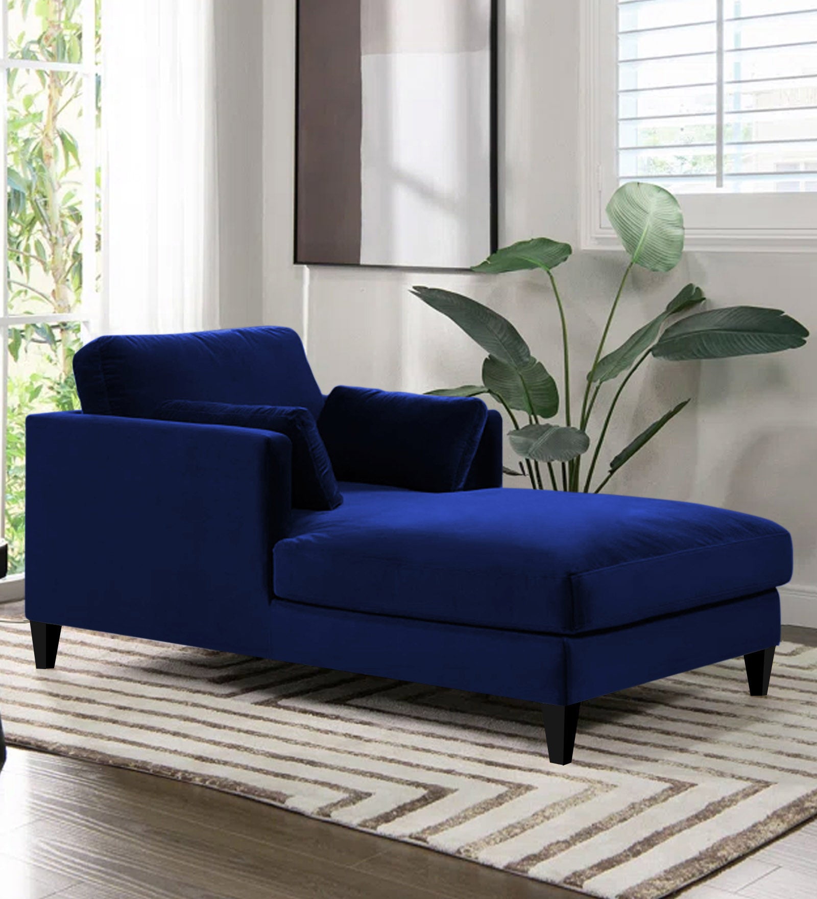 Makou Velvet Chaise Lounger In Imperial Blue Colour - Febonic Living