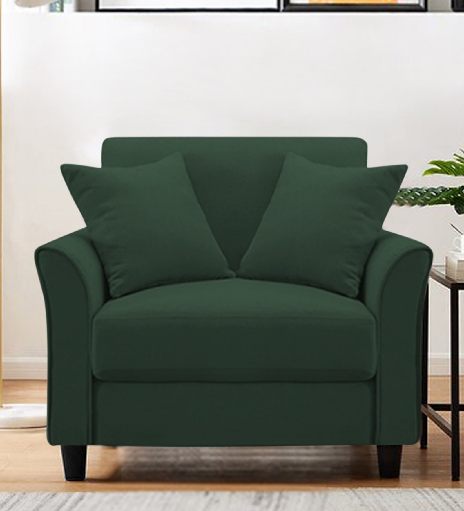 Daroo Velvet 1 Seater Sofa In Amazon Green Colour - Febonic Living