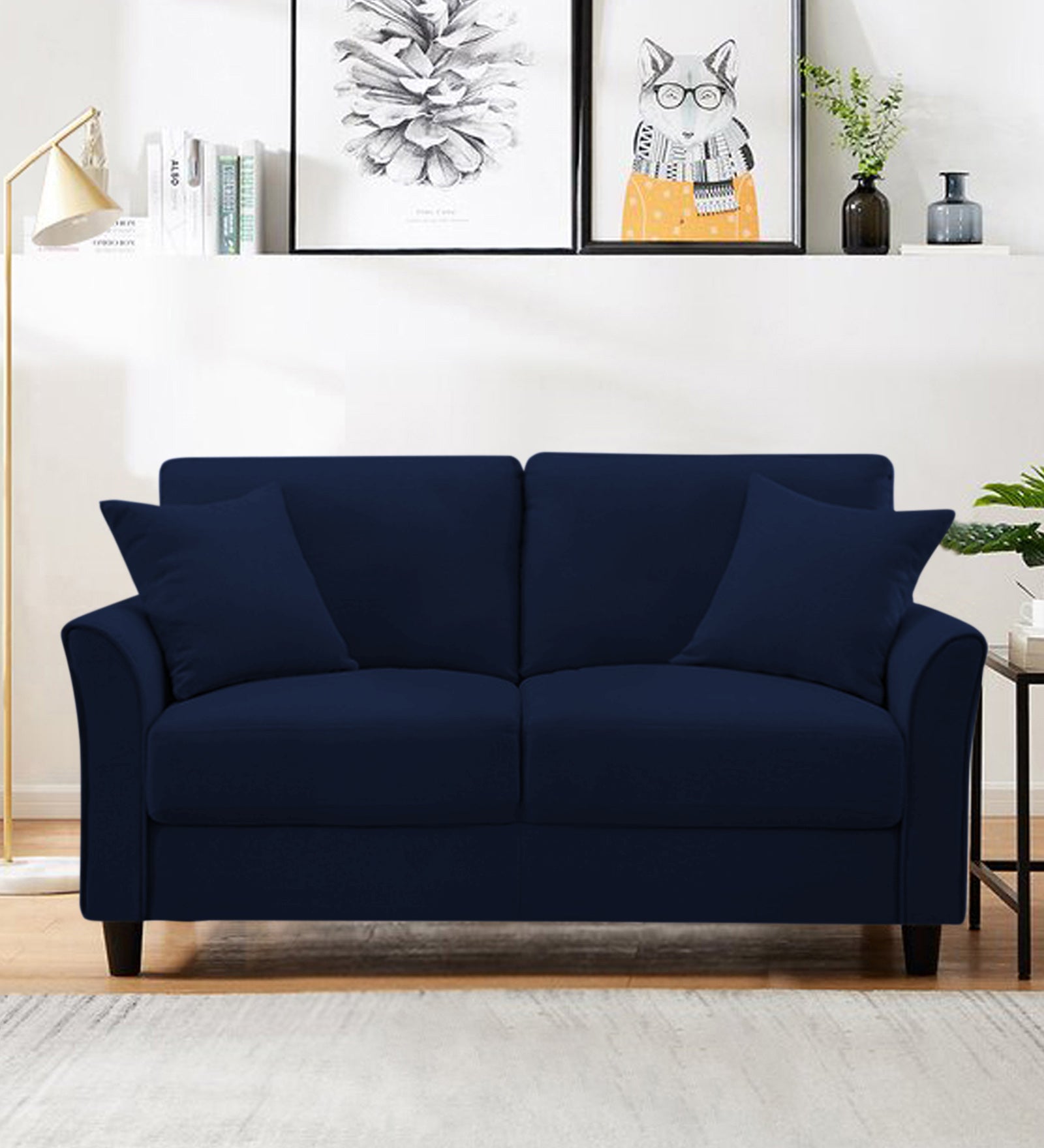 Daroo Velvet 2 Seater Sofa In Indigo Blue Colour - Febonic Living