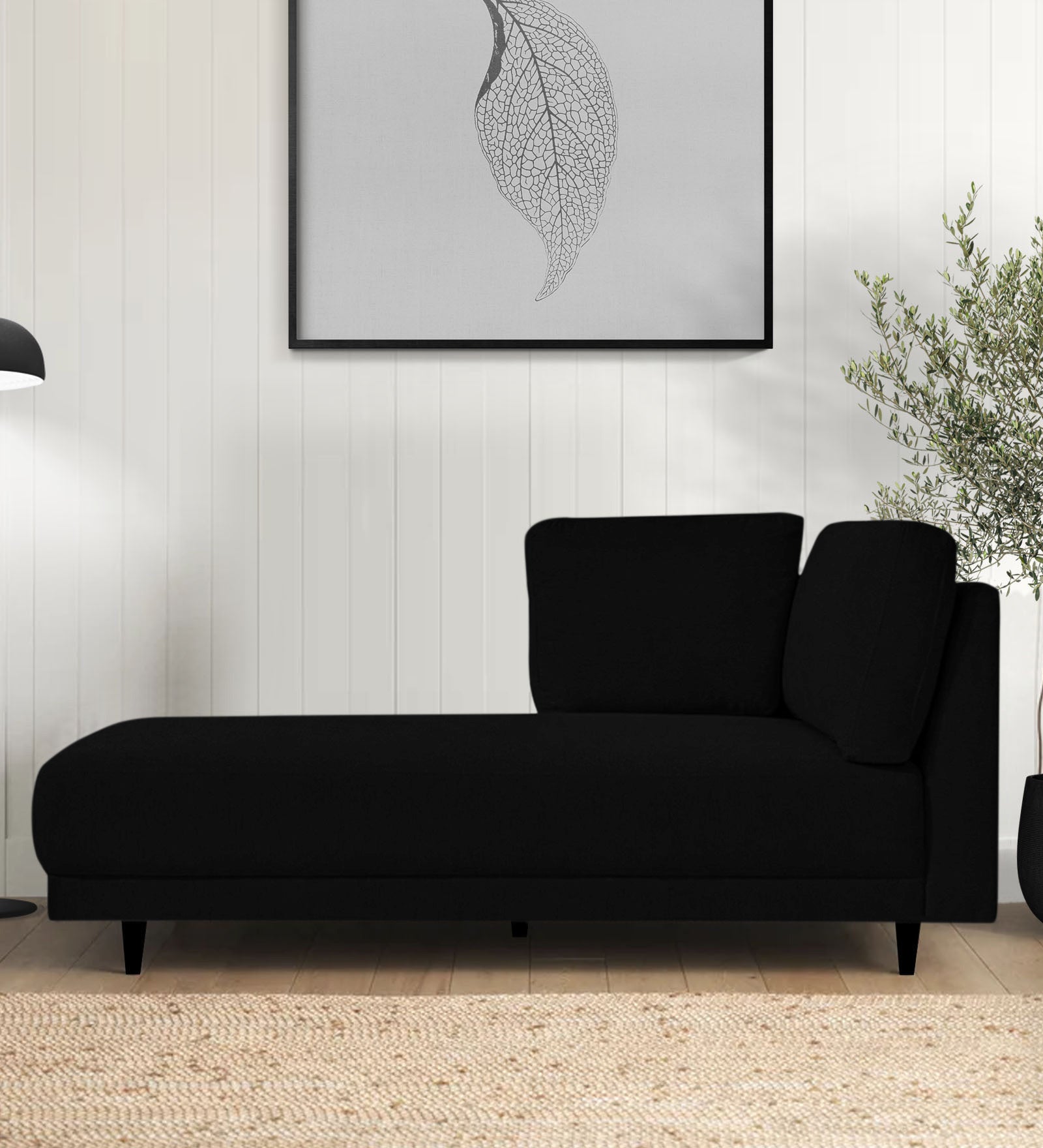 Jonze Velvet LHS Chaise Lounger In Adam Black Colour - Febonic Living