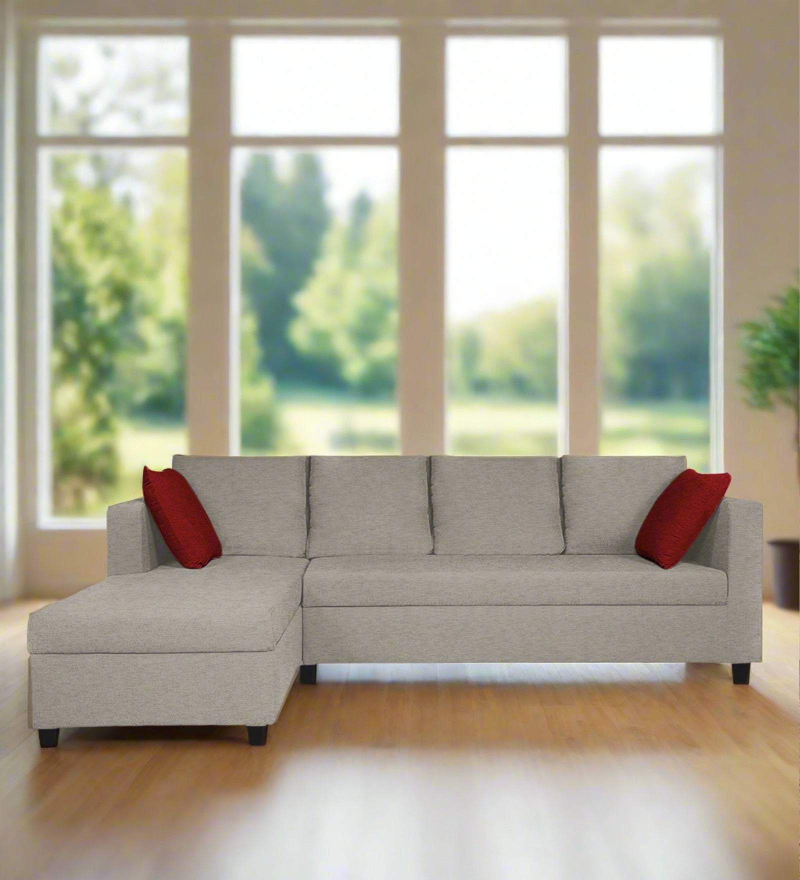 Nebula Fabric RHS Sectional Sofa (3+Lounger) In Ash Grey Colour - Febonic Living