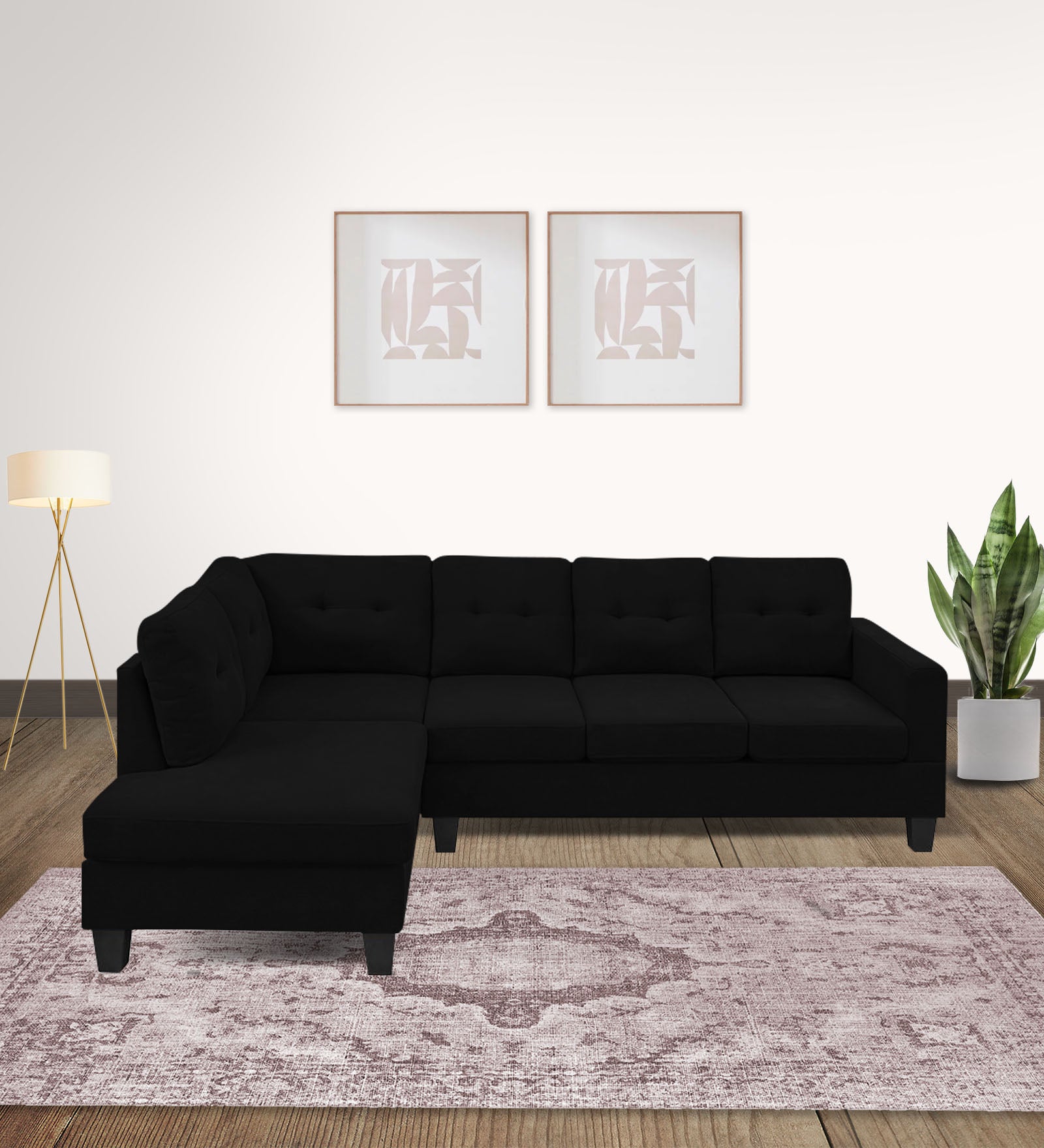 Thomas Fabric RHS Sectional Sofa (3+Lounger) In Zed Black Colour - Febonic Living