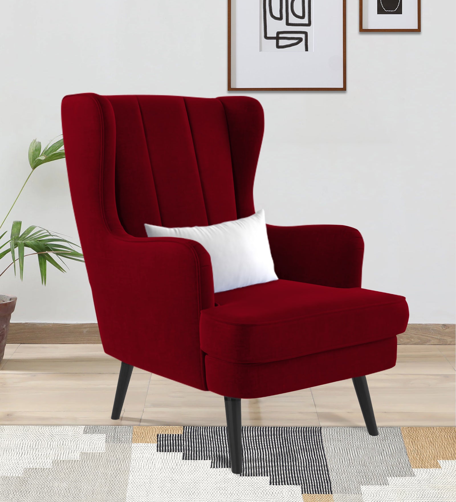 Niya Velvet Wing Chair In Cherry Red Colour - Febonic Living
