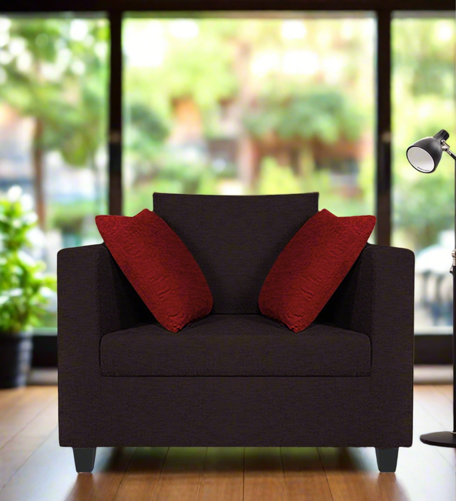 Nuska Fabric 1 Seater Sofa In Dark Brown Colour - Febonic Living