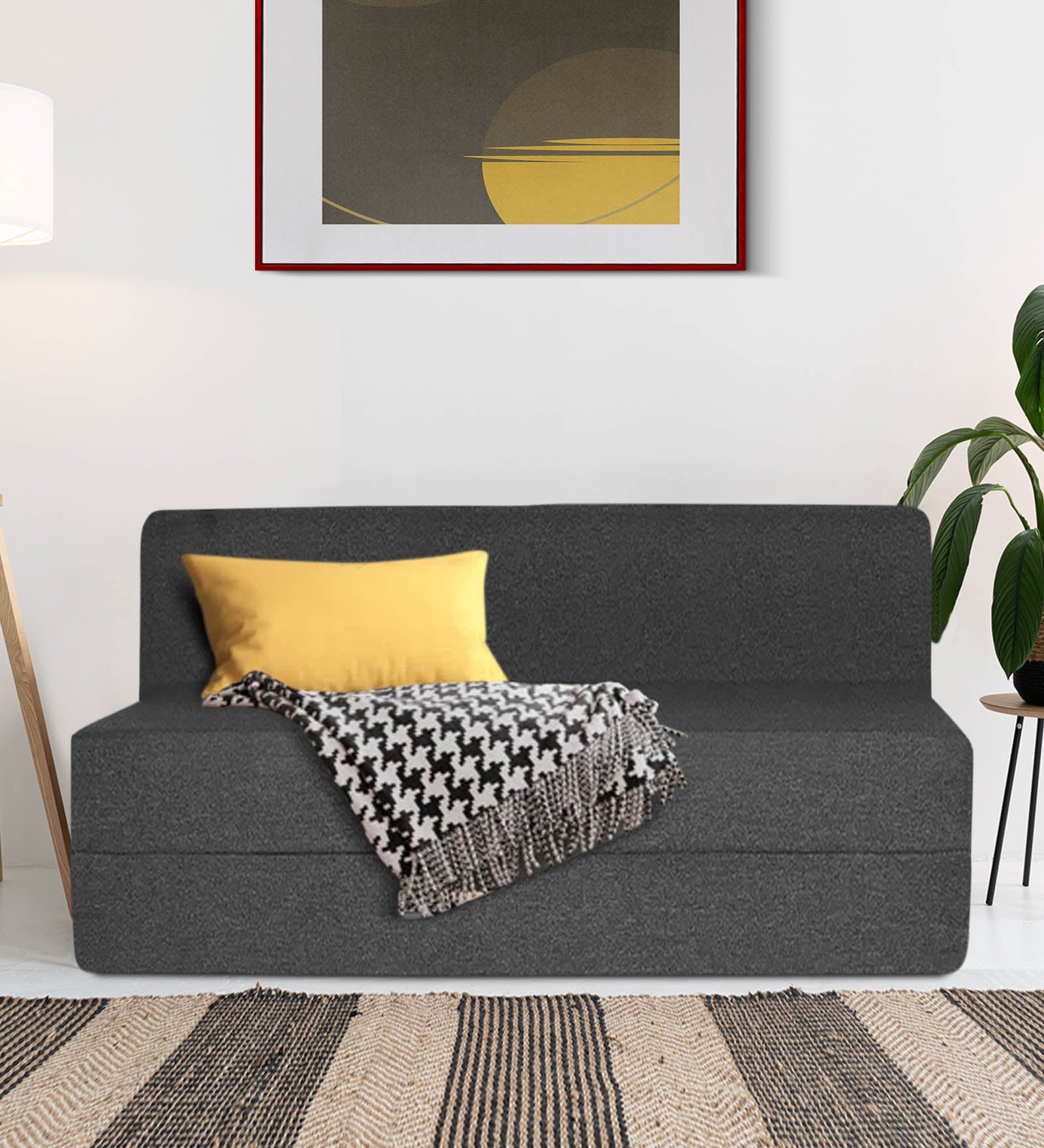 Fleepy Fabric 2 Seater Foldable Sofa Cum Bed In Charcoal Grey Colour - Febonic Living