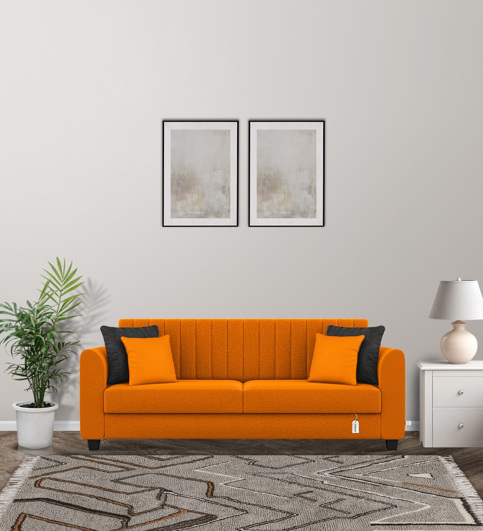 Cosmic Fabric 3 Seater Sofa In Vivid Orange Colour - Febonic Living