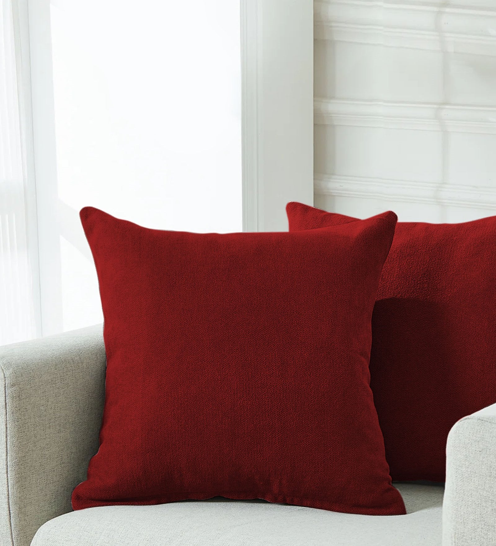 Kaya Fabric (20x20in) Sofa Pillows In Blood Maroon Colour (Pack of 2) - Febonic Living