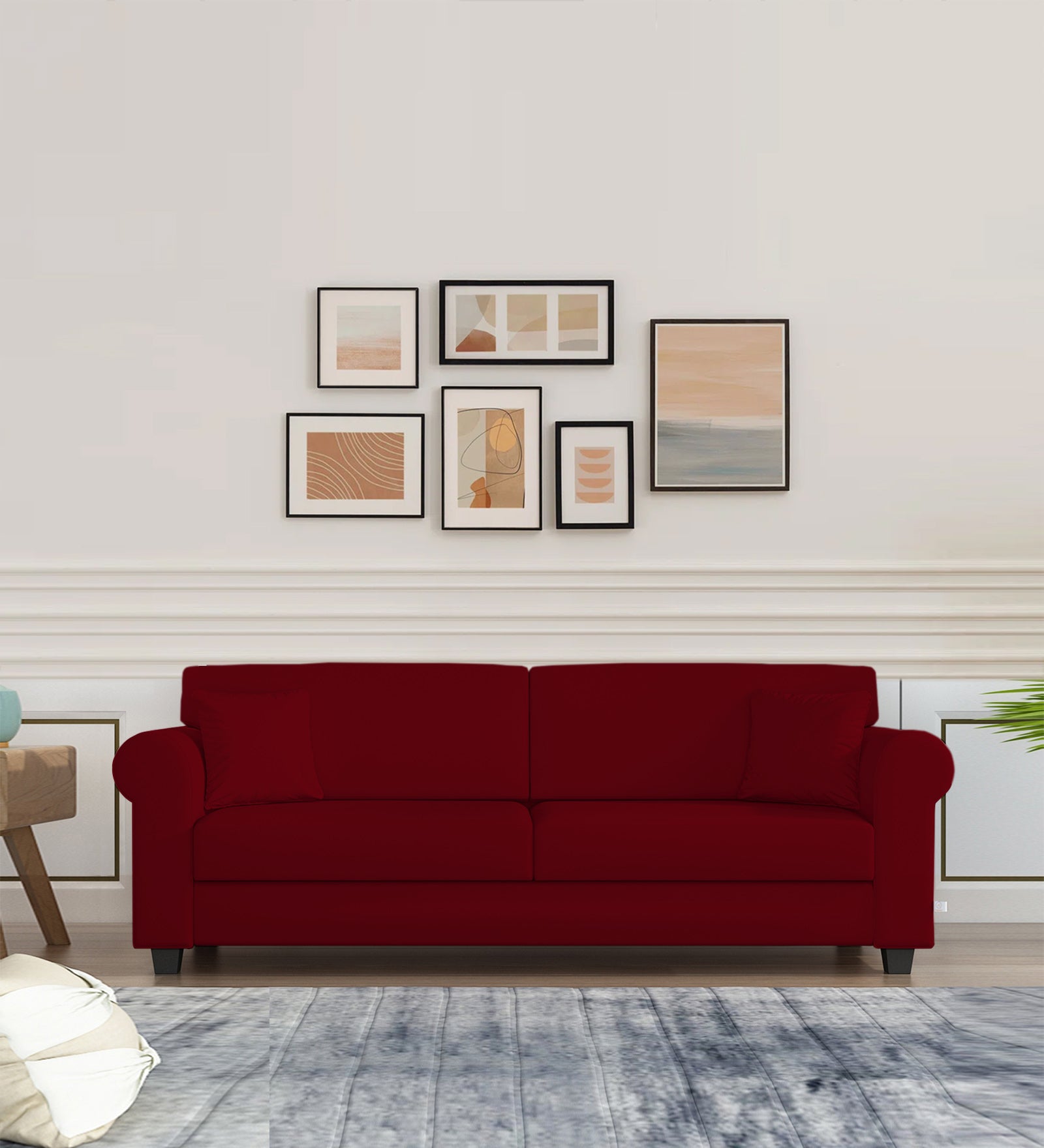 Numonk Velvet 3 Seater Sofa In Cherry Red Colour - Febonic Living