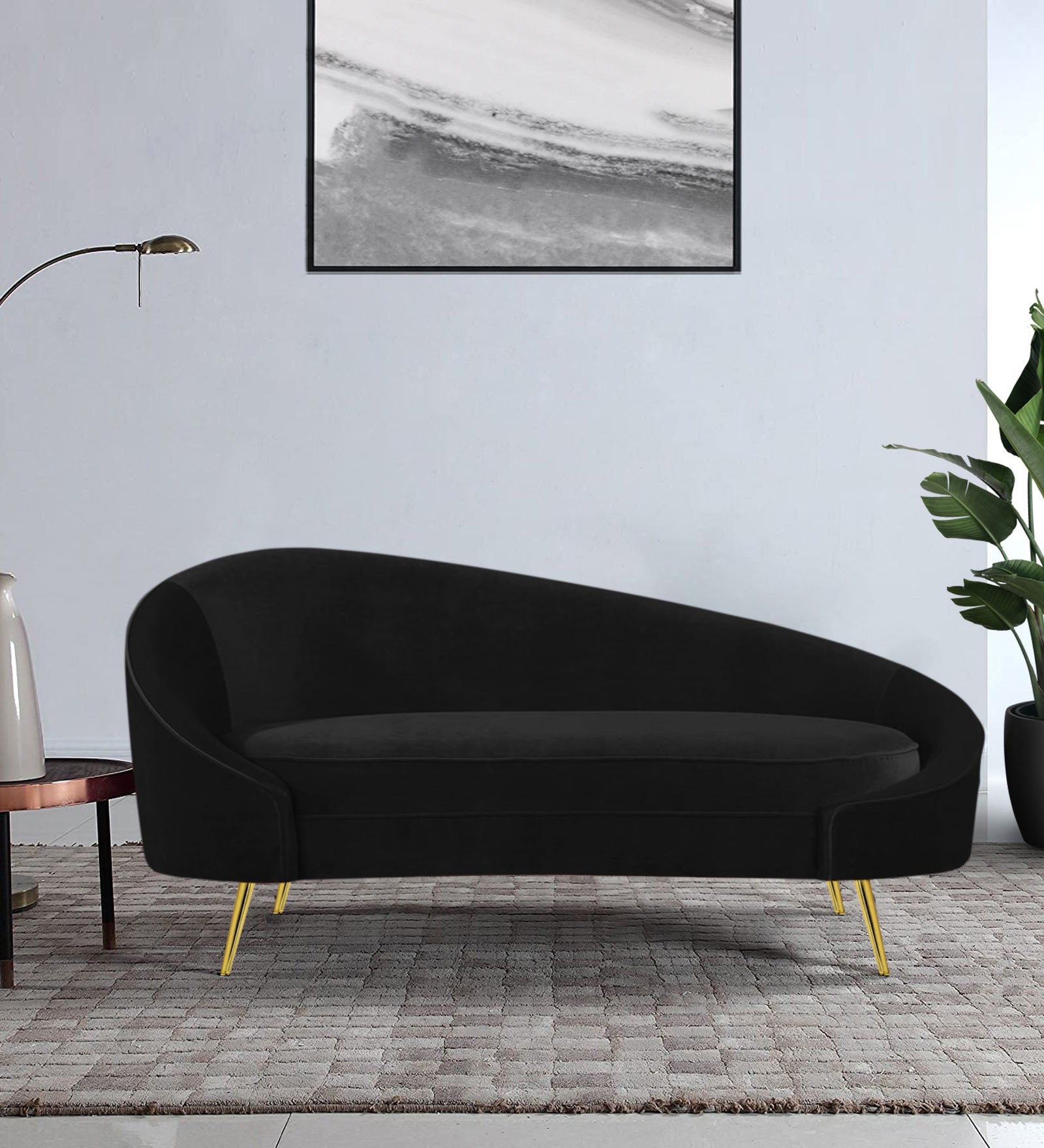 Cely Velvet RHS Chaise Lounger In Adam Black Colour - Febonic Living