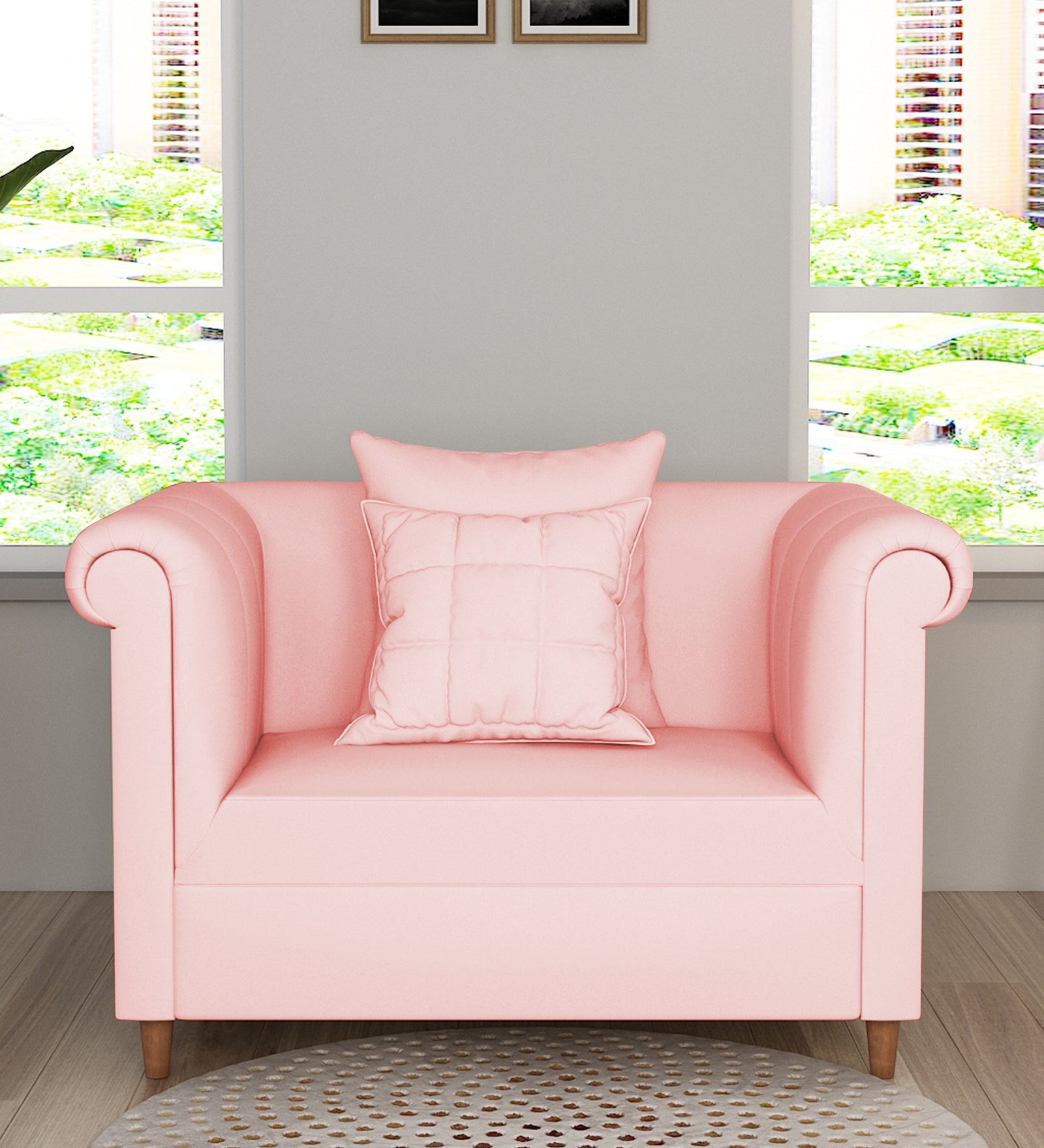 Rubi Velvet 1 Seater Sofa In Millennial Pink Colour - Febonic Living