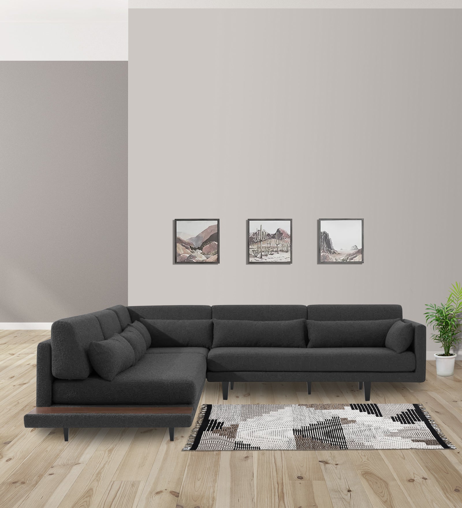 Malta Fabric 6 Seater RHS Corner Sofa In Charcoal grey Colour - Febonic Living