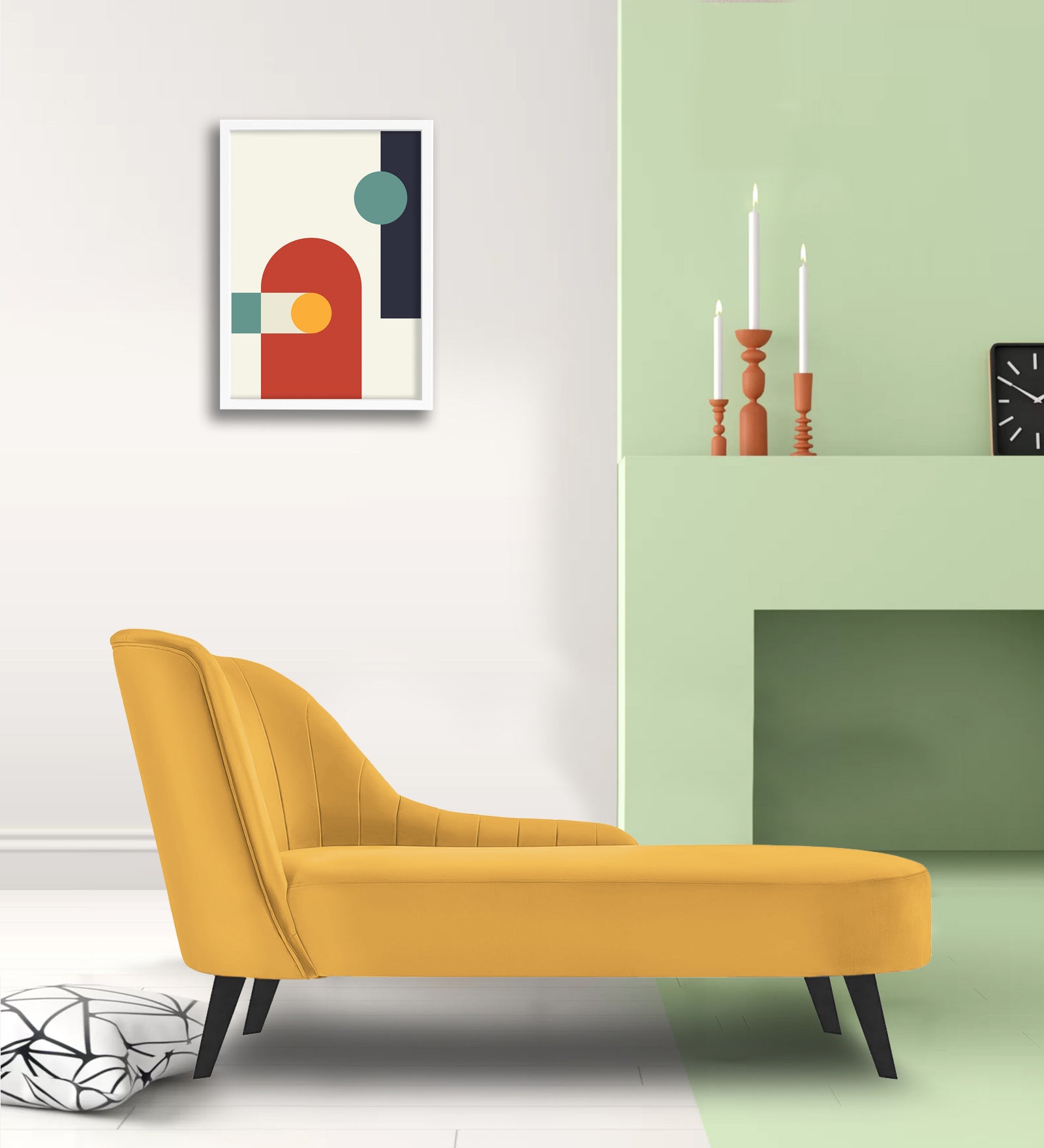 Flora Velvet RHS Chaise Lounger In Turmeric Yellow Colour - Febonic Living