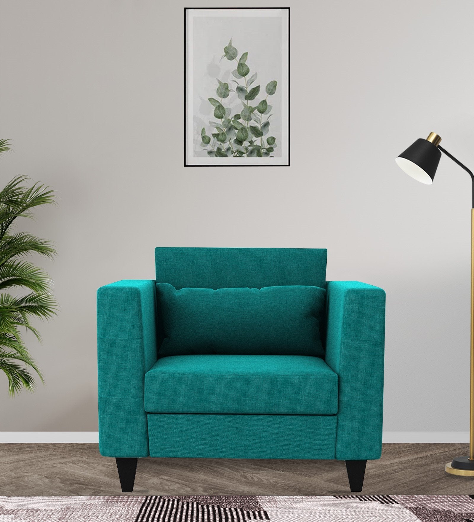 Nipul Fabric 1 Seater Sofa In Sea Green Colour - Febonic Living