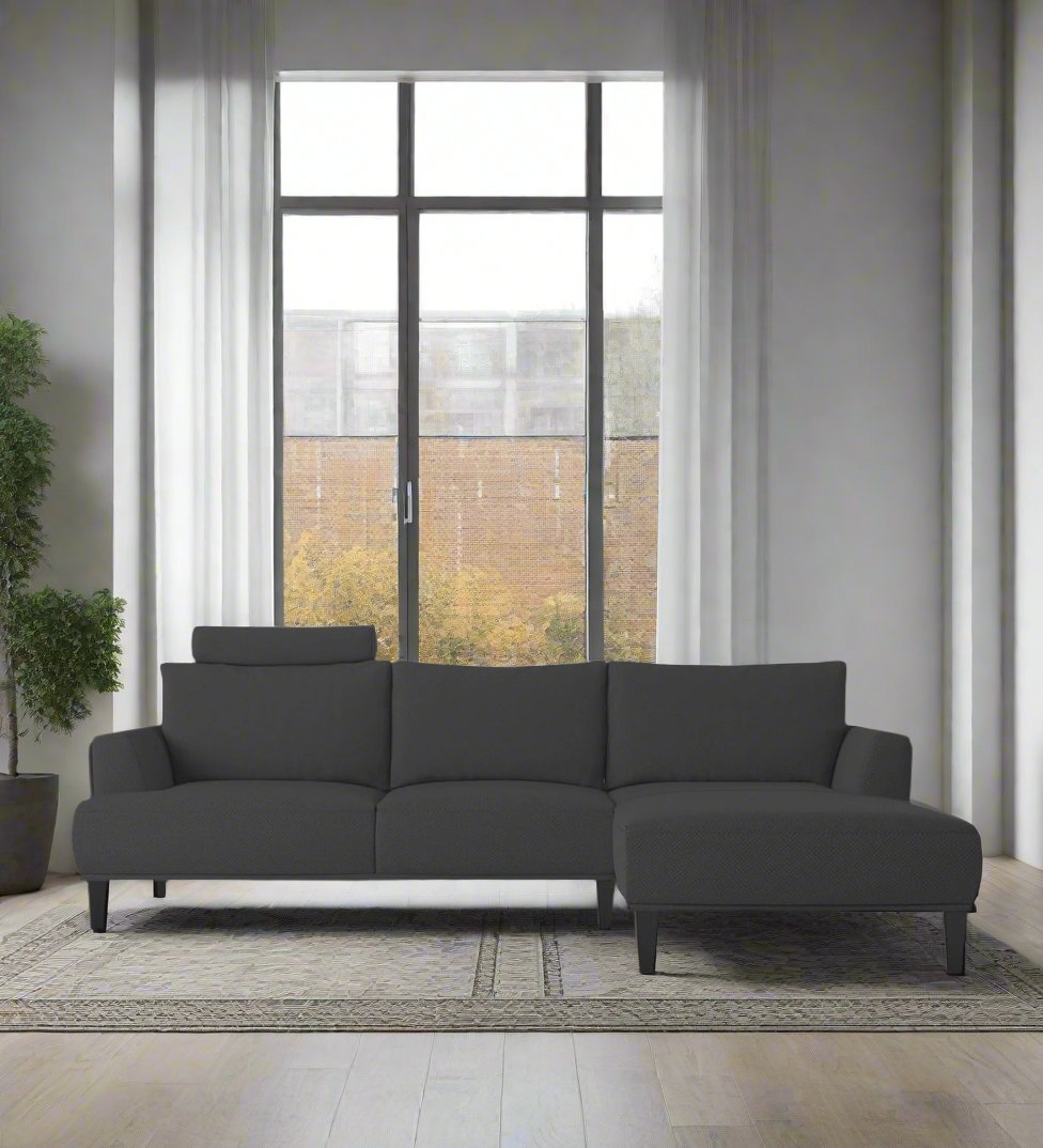 Como Fabric LHS Sectional Sofa (3+Lounger) In Charcoal Grey Colour - Febonic Living