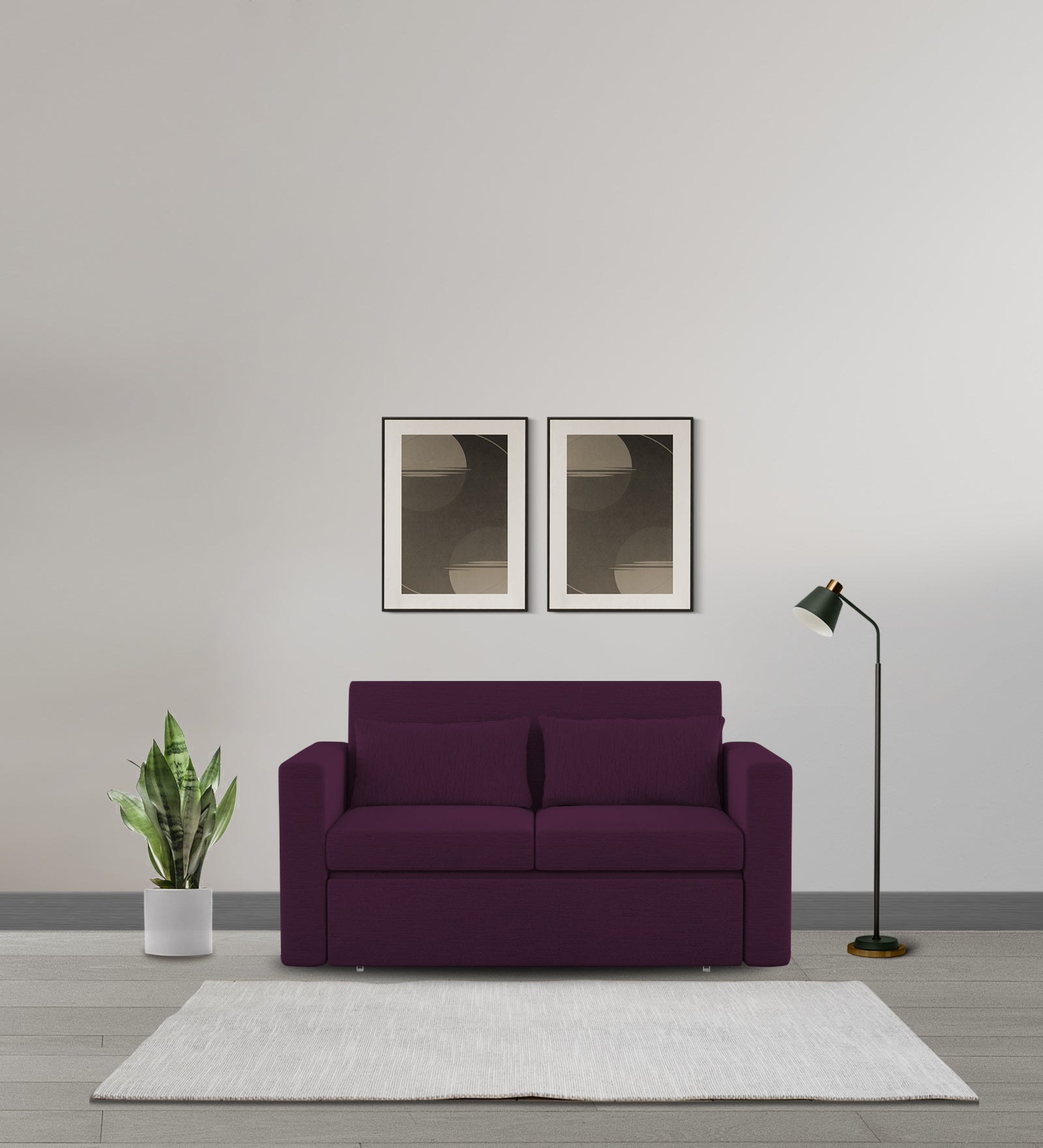 River Fabric 2 Seater Pull Out Sofa Cum Bed In Greek Purple Colour - Febonic Living