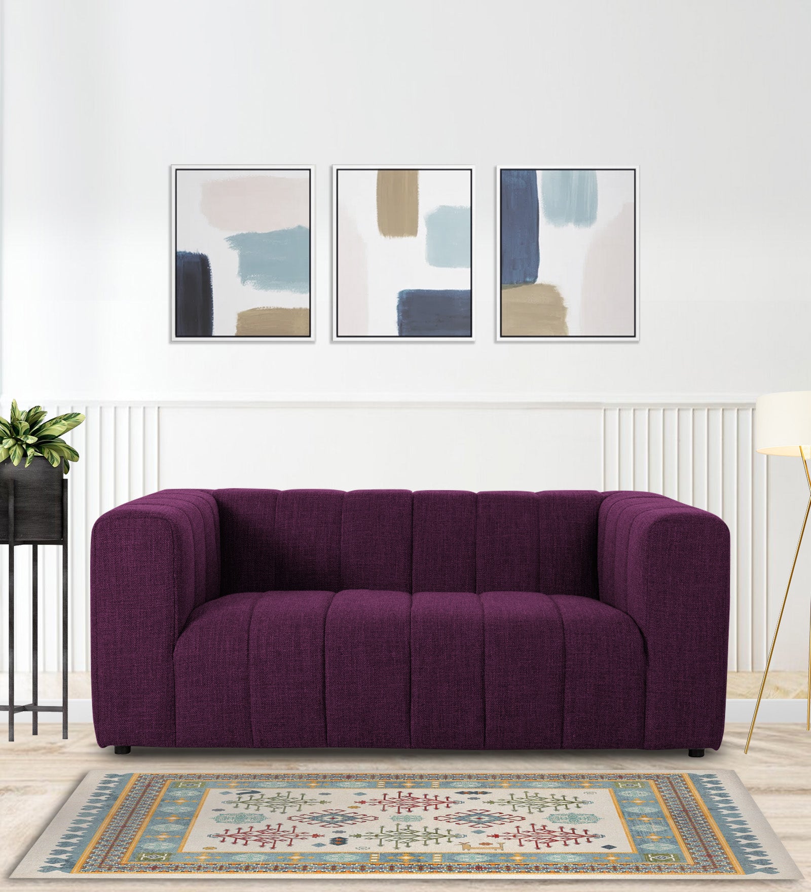 Lara Fabric 2 Seater Sofa In Greek Purple Colour - Febonic Living