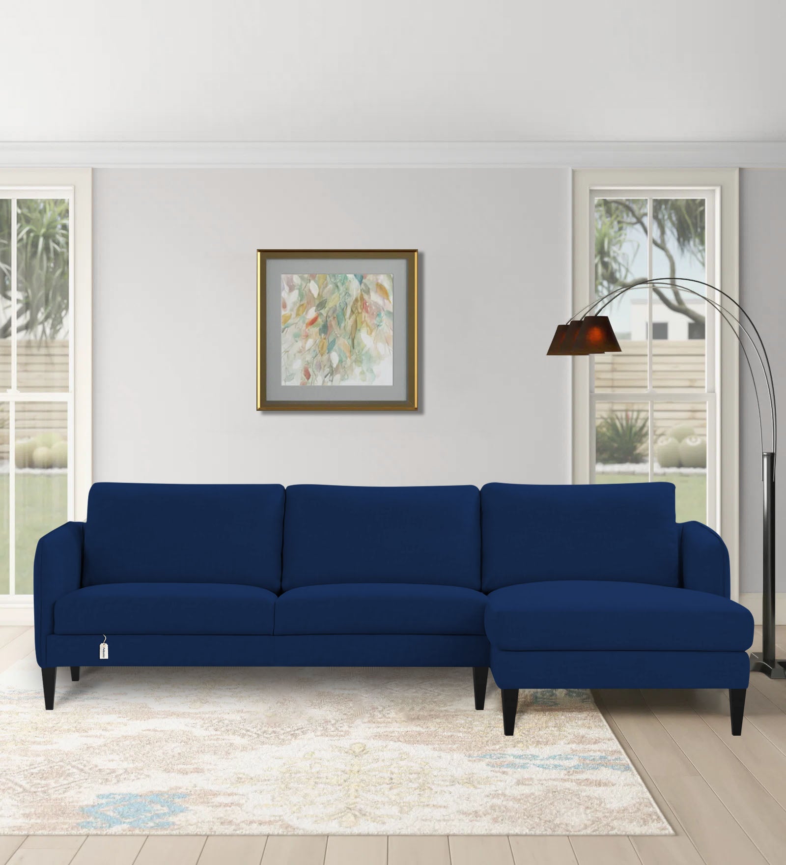 Piku Fabric LHS Sectional Sofa (3+Lounger) In Royal Blue Colour - Febonic Living