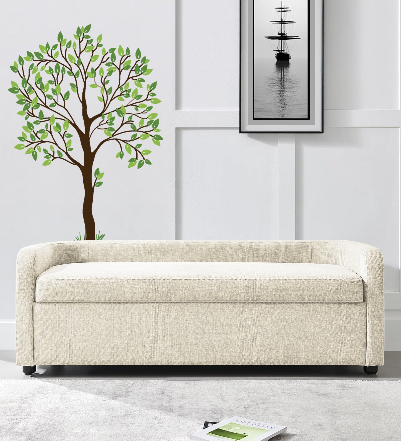 Cooper Fabric Storage Bench In Ivory Cream Colour - Febonic Living