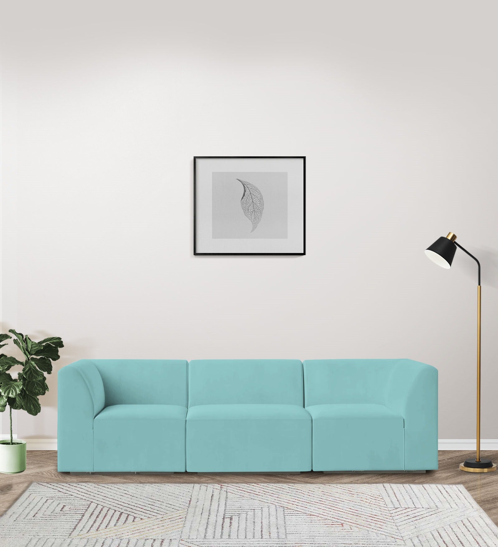 Bufa Velvet 3 Seater Sofa in Barmunda Aqua Blue Colour