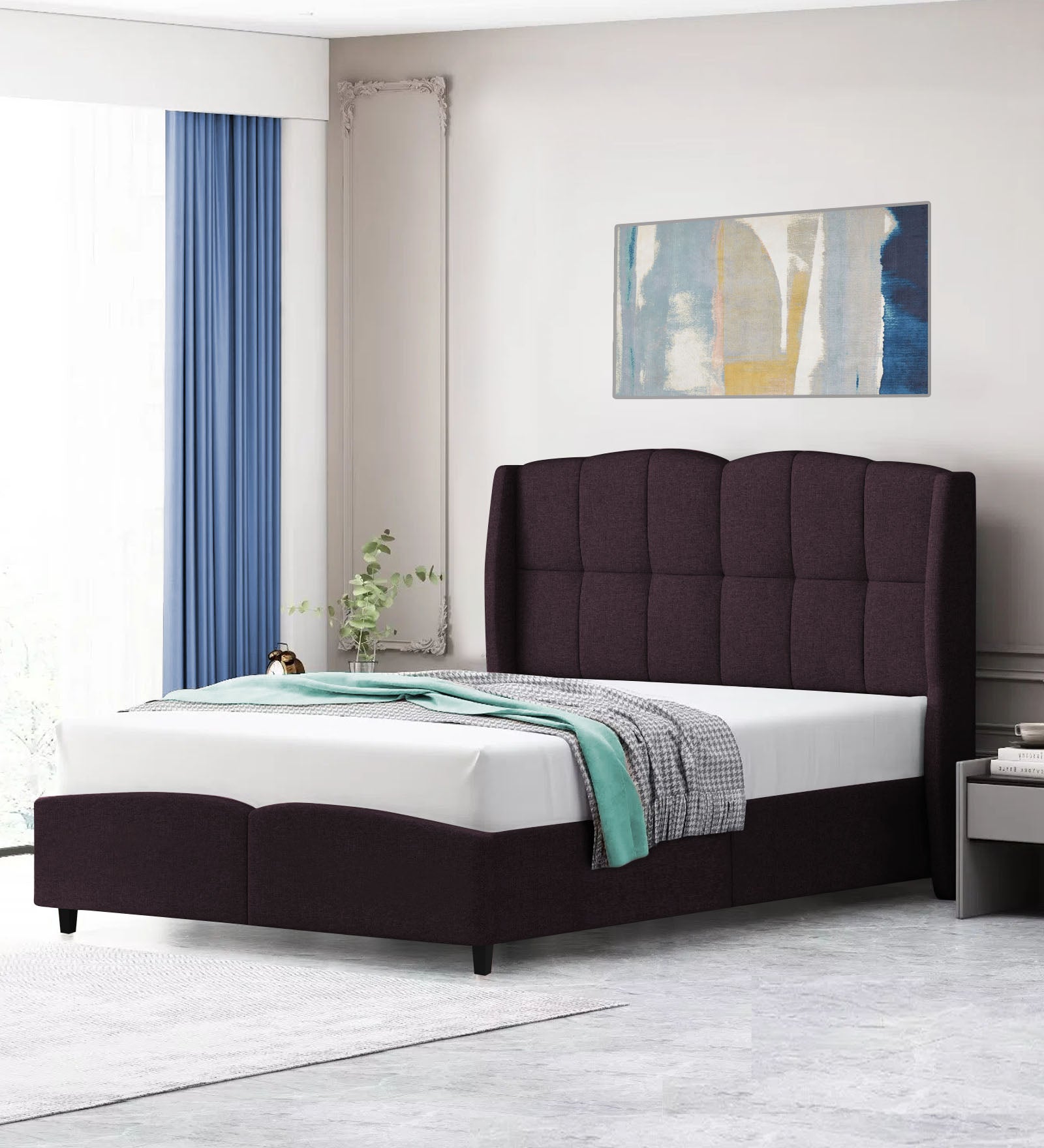 Jovi Velvet Queen Size Bed In Dark Brown Colour - Febonic Living