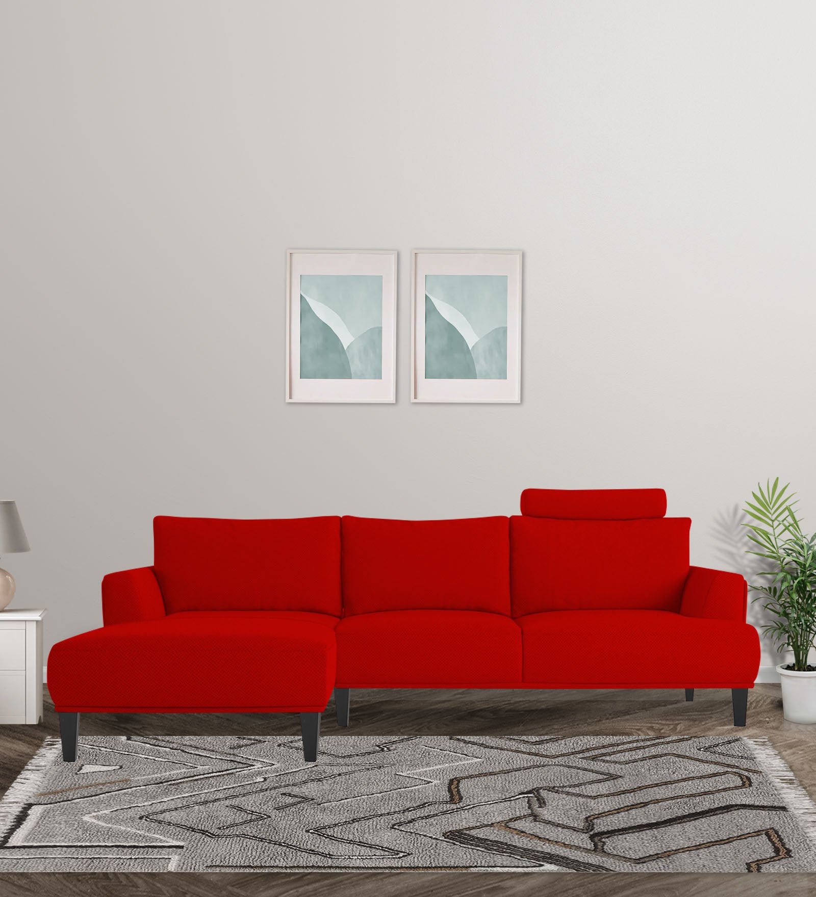 Como Fabric RHS Sectional Sofa (3+Lounger) In Ruby Red Colour - Febonic Living