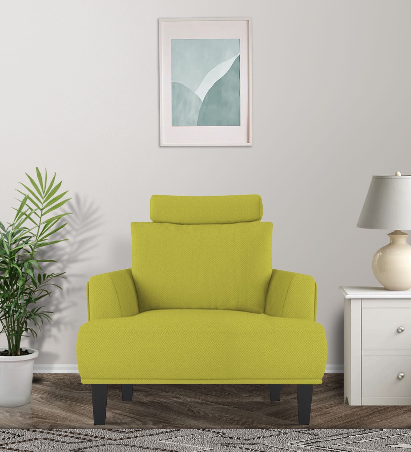 Como Fabric 1 Seater Sofa In Parrot Green Colour - Febonic Living