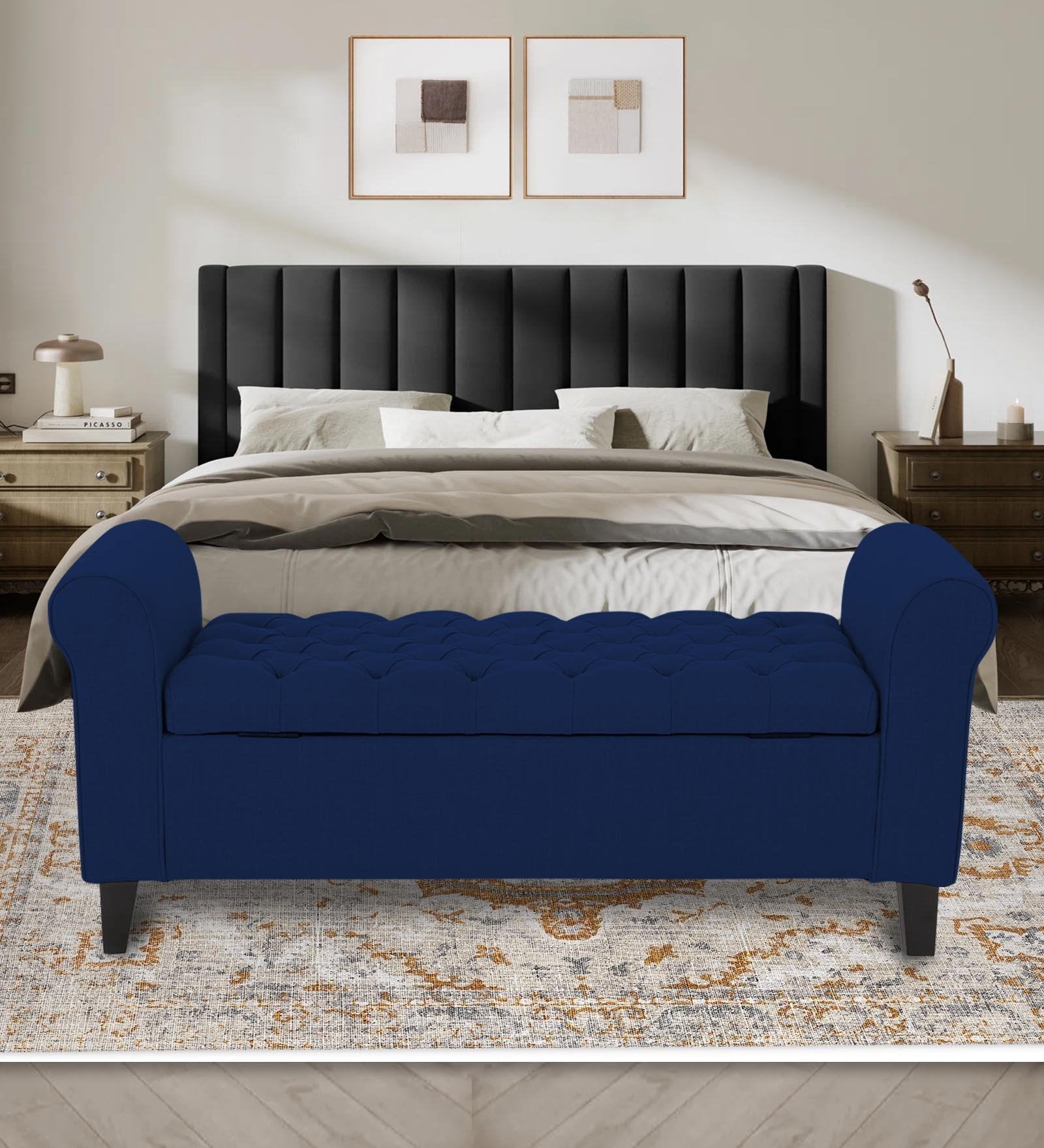 Nowia Fabric 3 Seater Recamier In Royal Blue Colour With Storage - Febonic Living