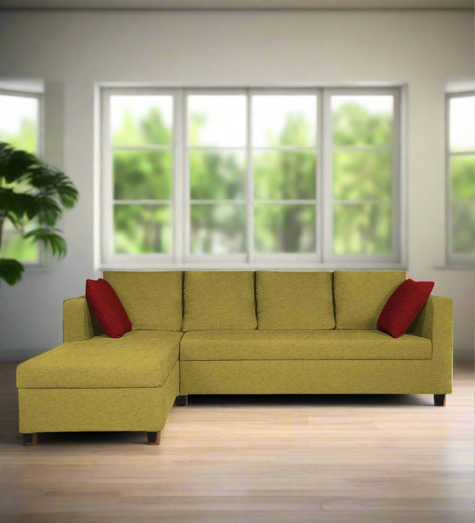Nebula Fabric RHS Sectional Sofa (3+Lounger) In Parrot Green Colour - Febonic Living