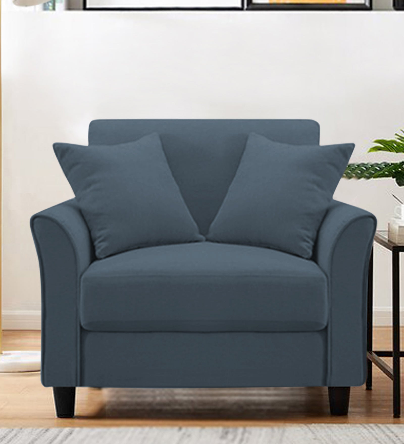 Daroo Velvet 1 Seater Sofa In Oxford Blue Colour - Febonic Living