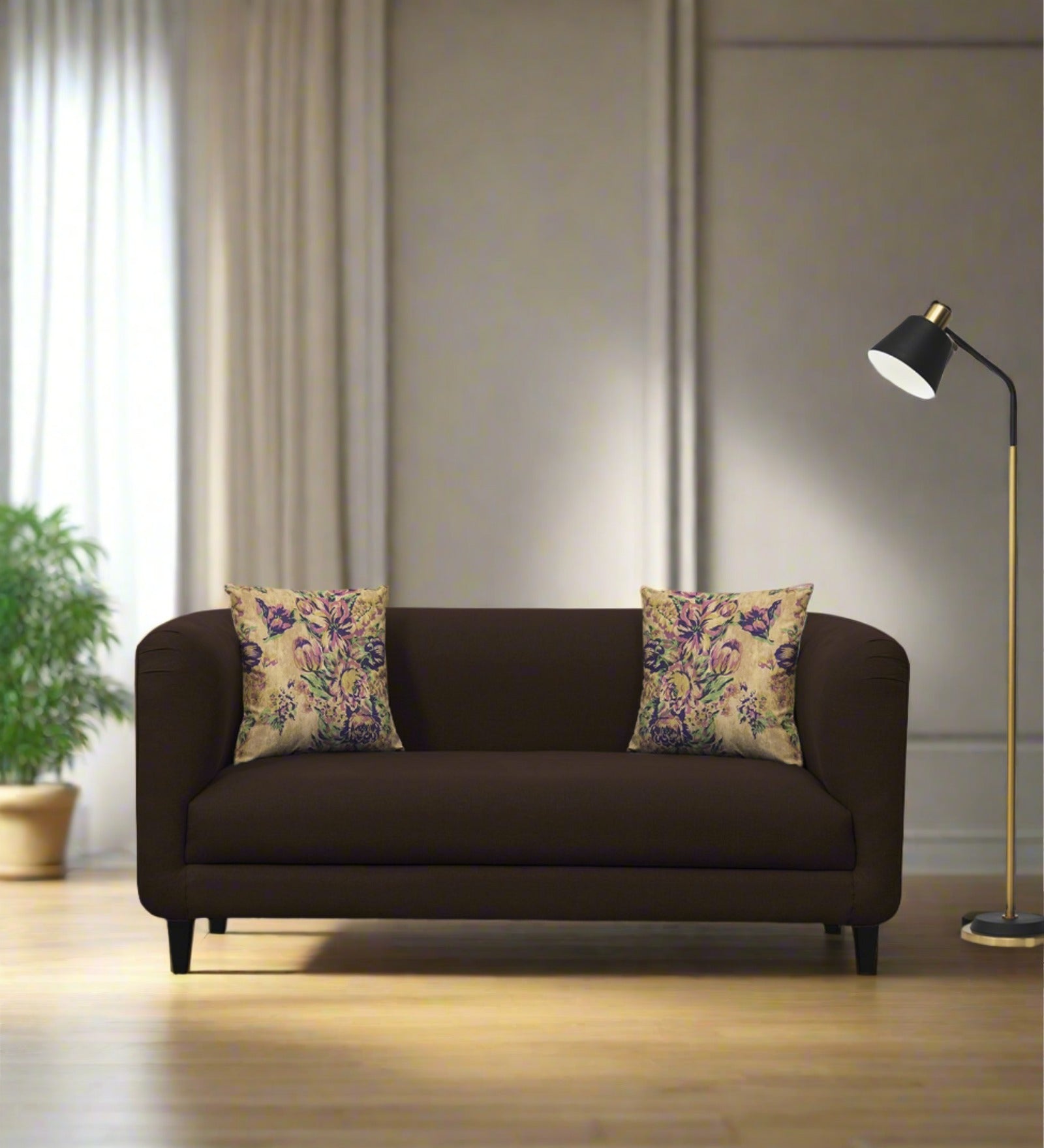Niki Fabric 2 Seater Sofa In Coffee Brown Colour - Febonic Living