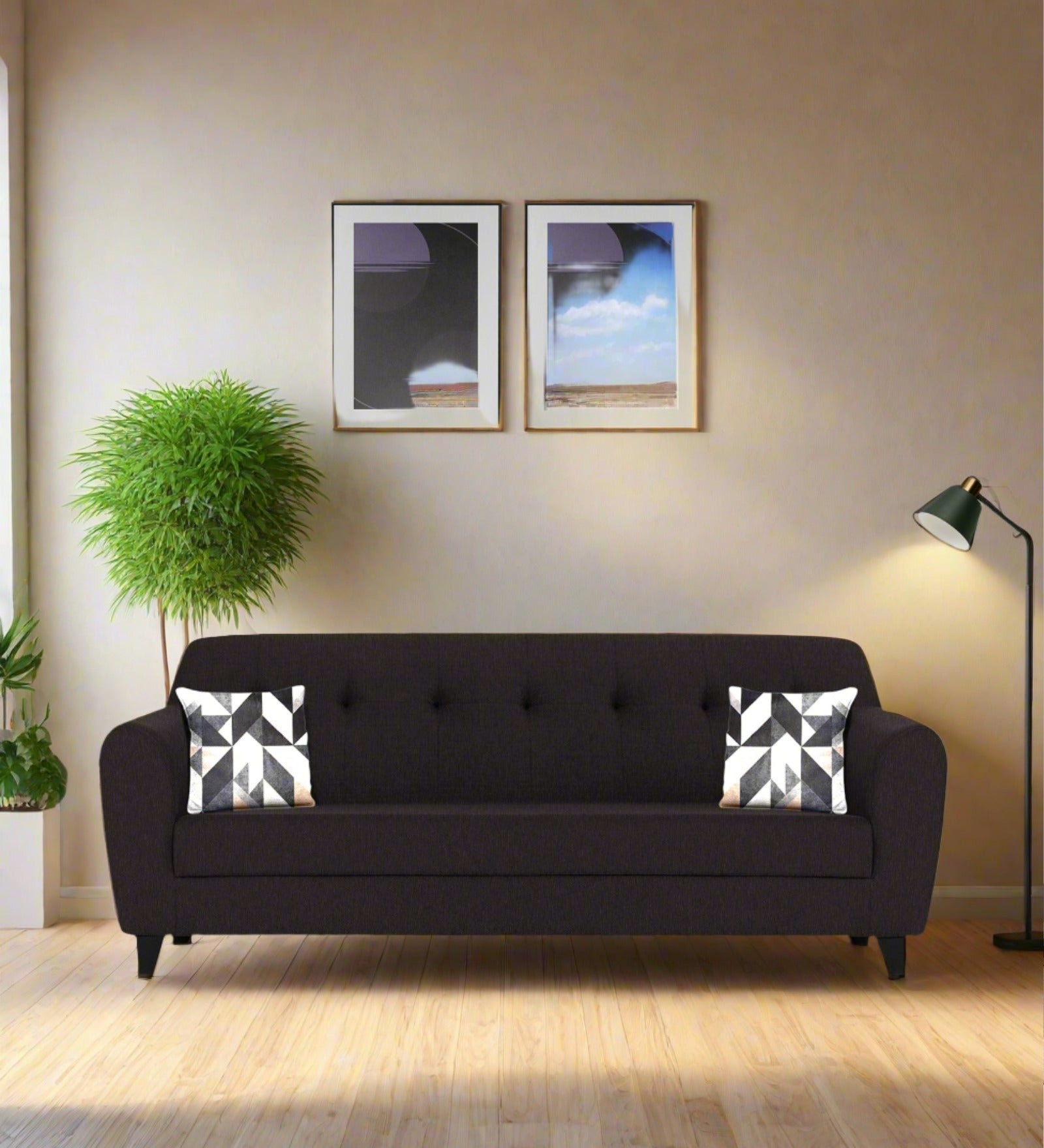 Melaan Fabric 3 Seater Sofa In Cara Brown Colour - Febonic Living