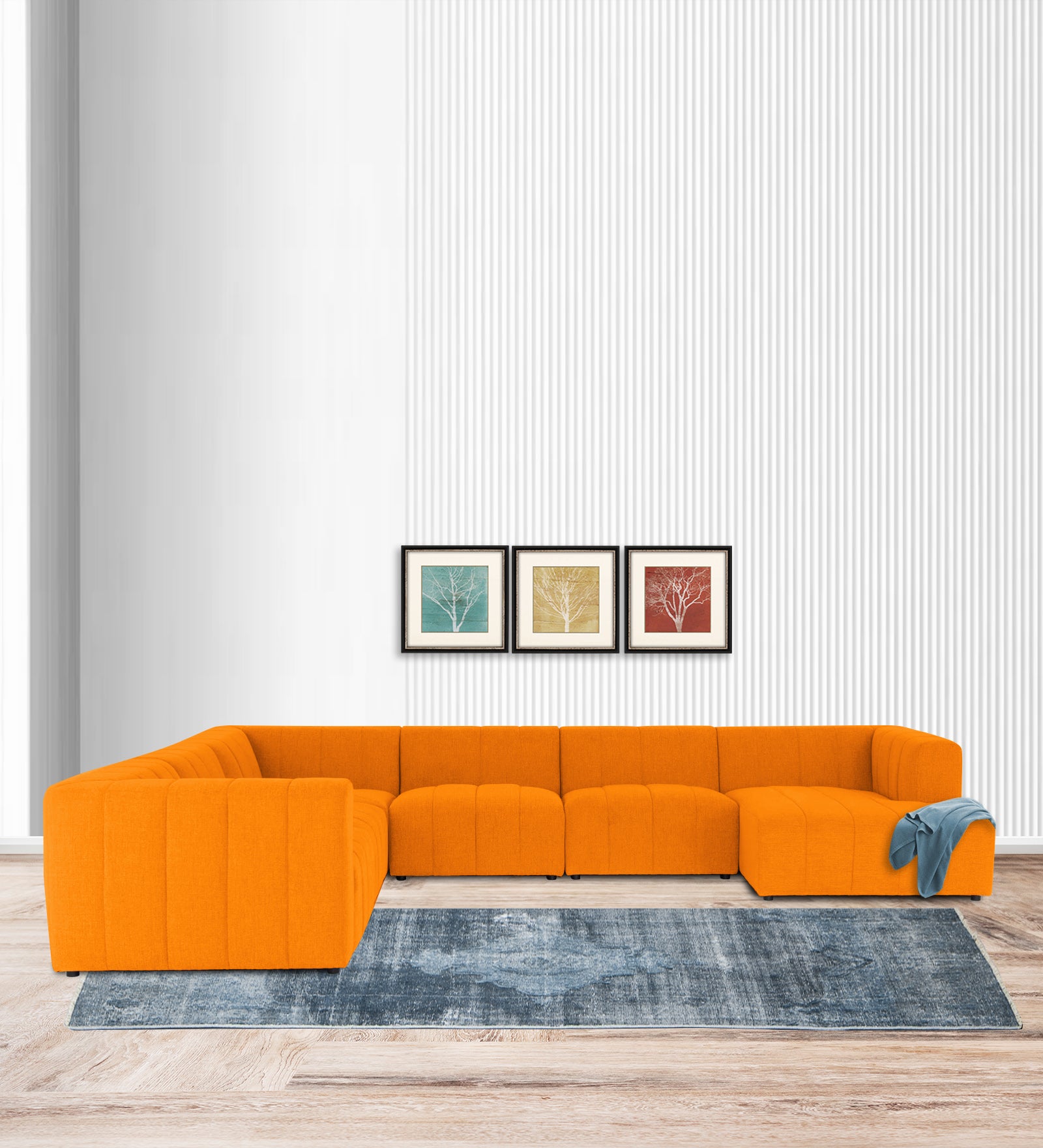 Damo Fabric LHS 8 Seater Corner Sofa In Vivid Orange Colour - Febonic Living
