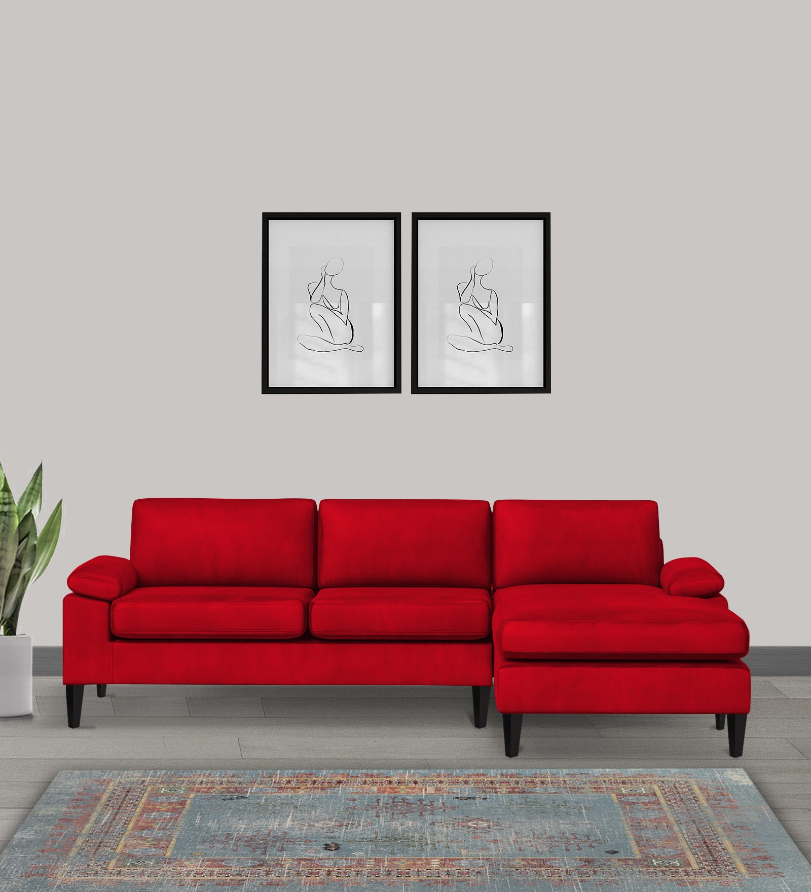 Vegas Velvet LHS Sectional Sofa (3+Lounger) In Berry Maroon Colour - Febonic Living