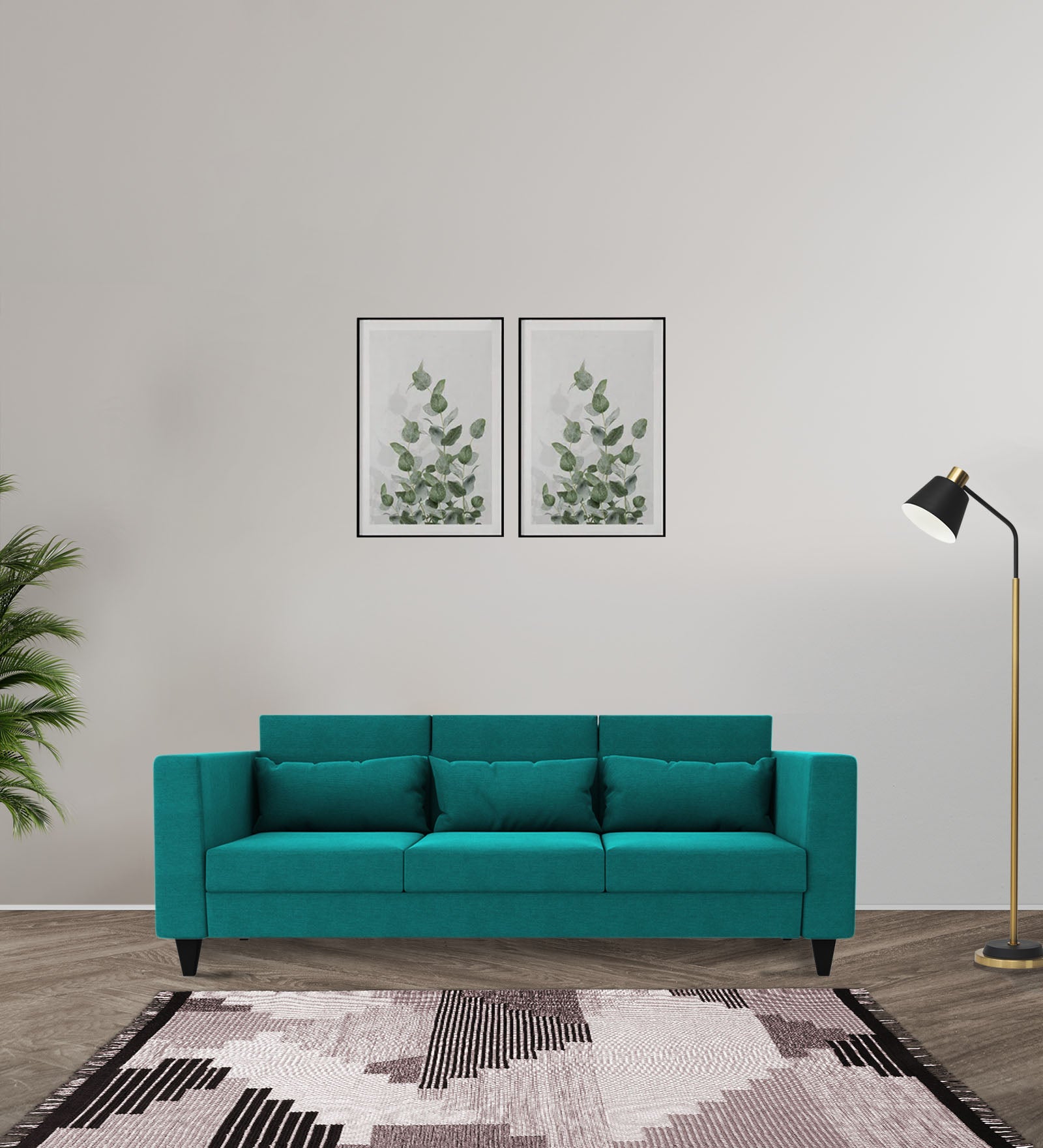 Nipul Fabric 3 Seater Sofa In Sea Green Colour - Febonic Living