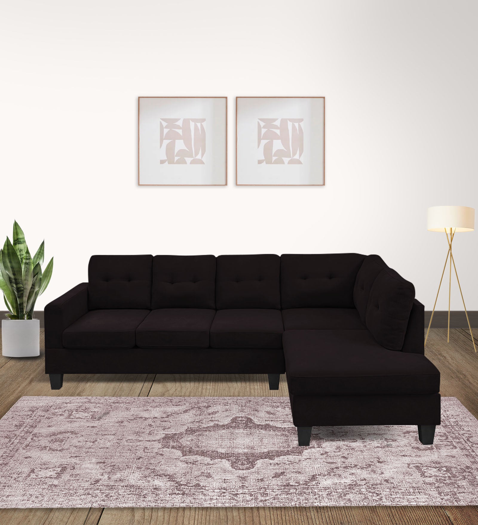 Thomas Fabric LHS Sectional Sofa (3+Lounger) In Cara Brown Colour - Febonic Living
