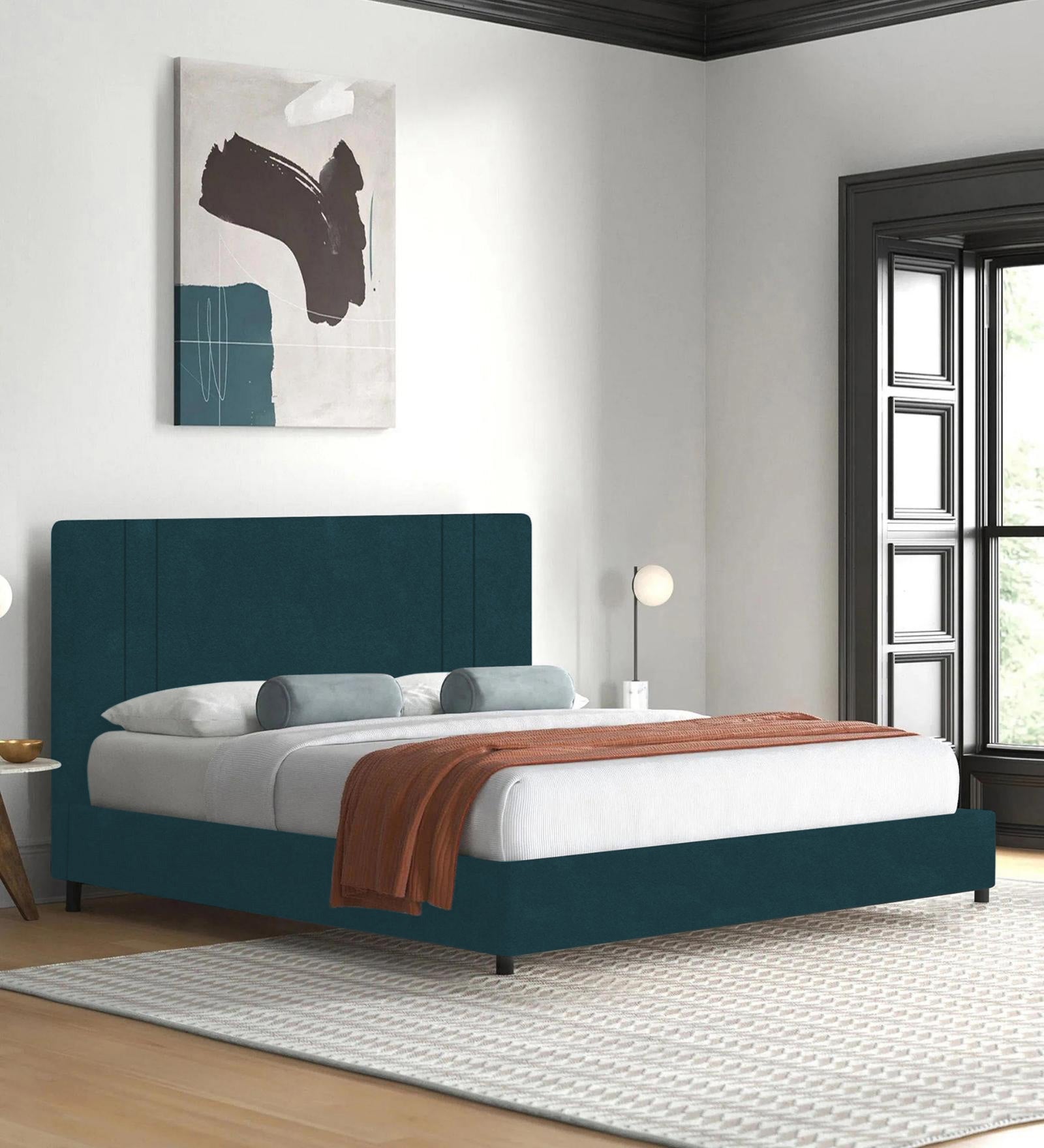 Asyra Velvet King Size Bed in Arabian Green Colour With Box Storage