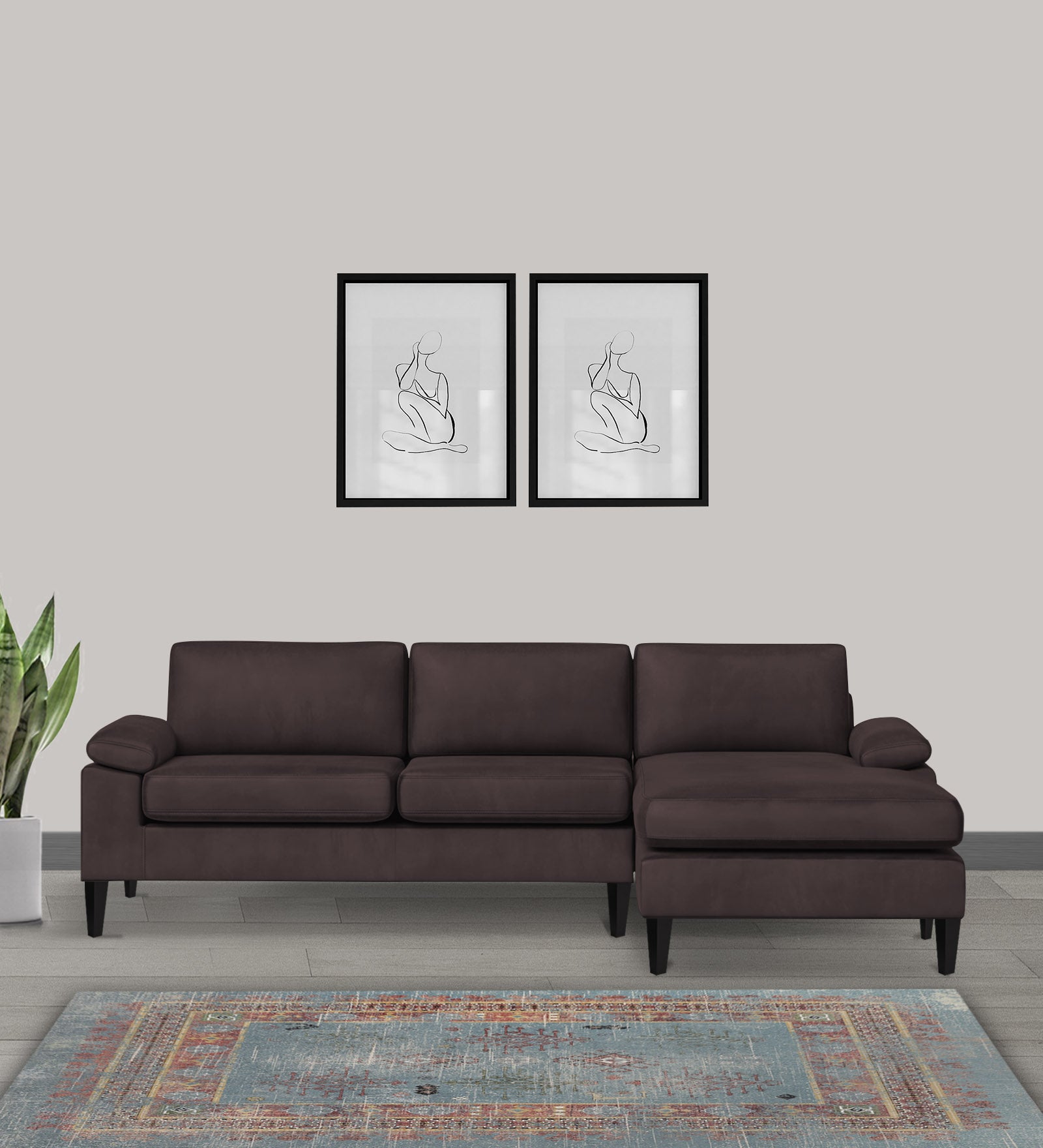 Vegas Velvet LHS Sectional Sofa (3+Lounger) In Mocha Brown Colour - Febonic Living